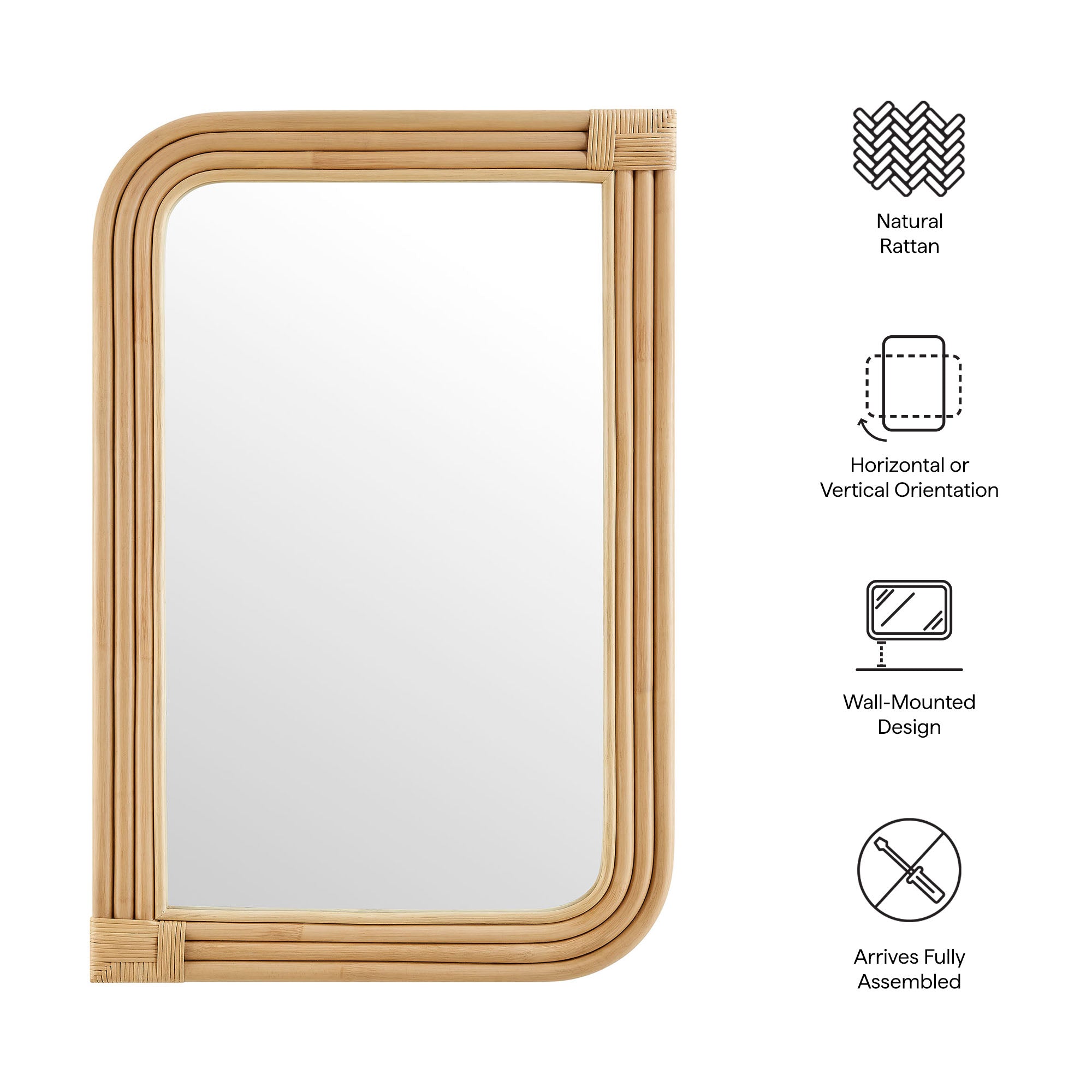 Modway Corsica Curved Rectangle Rattan Wall Mirror