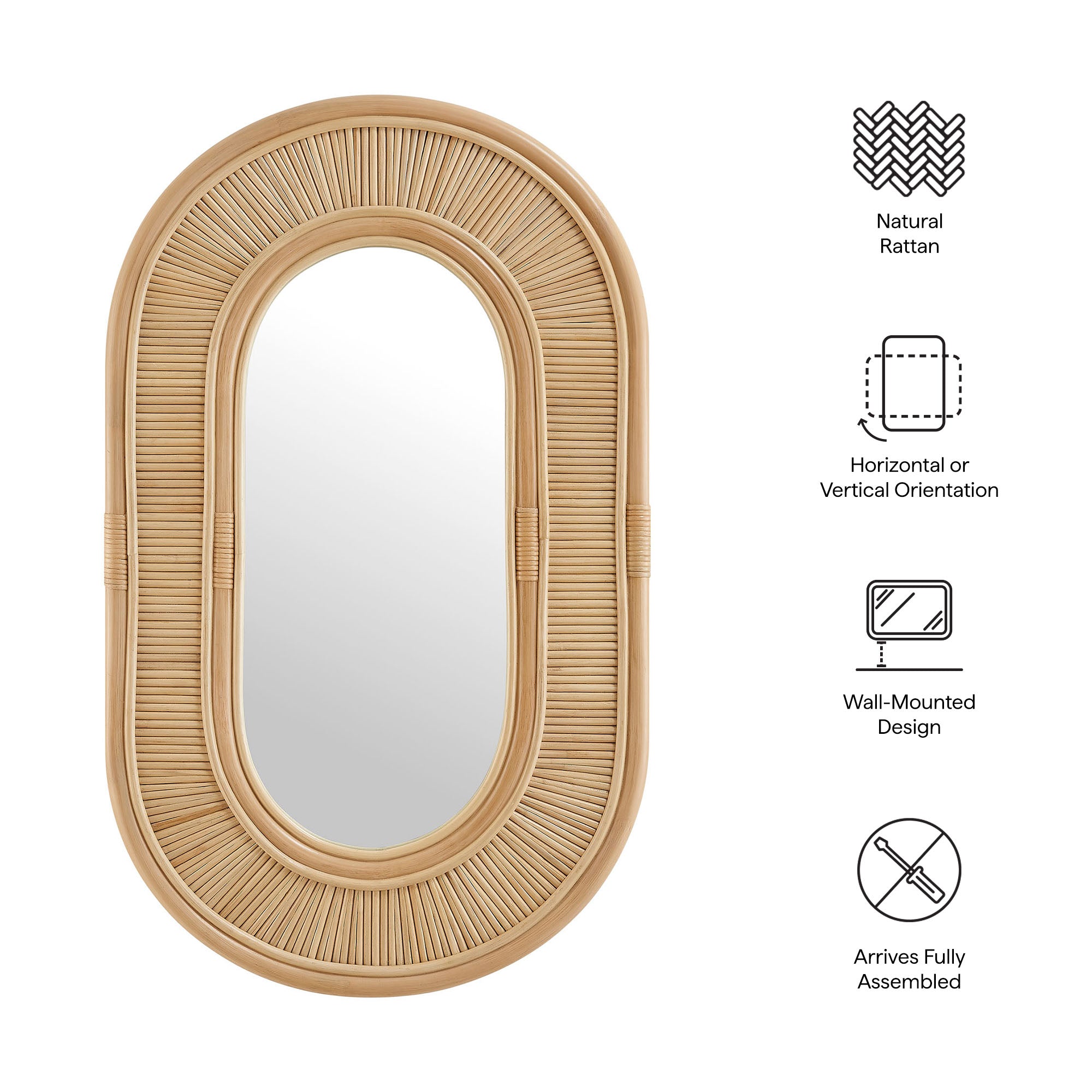 Modway Sovana Oval Rattan Wall Mirror