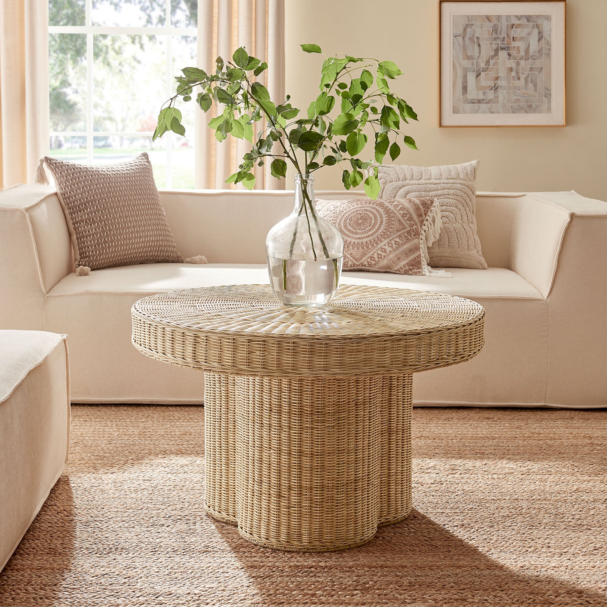 Modway Ainsley 32 Inch Round Natural Rattan Coffee Table