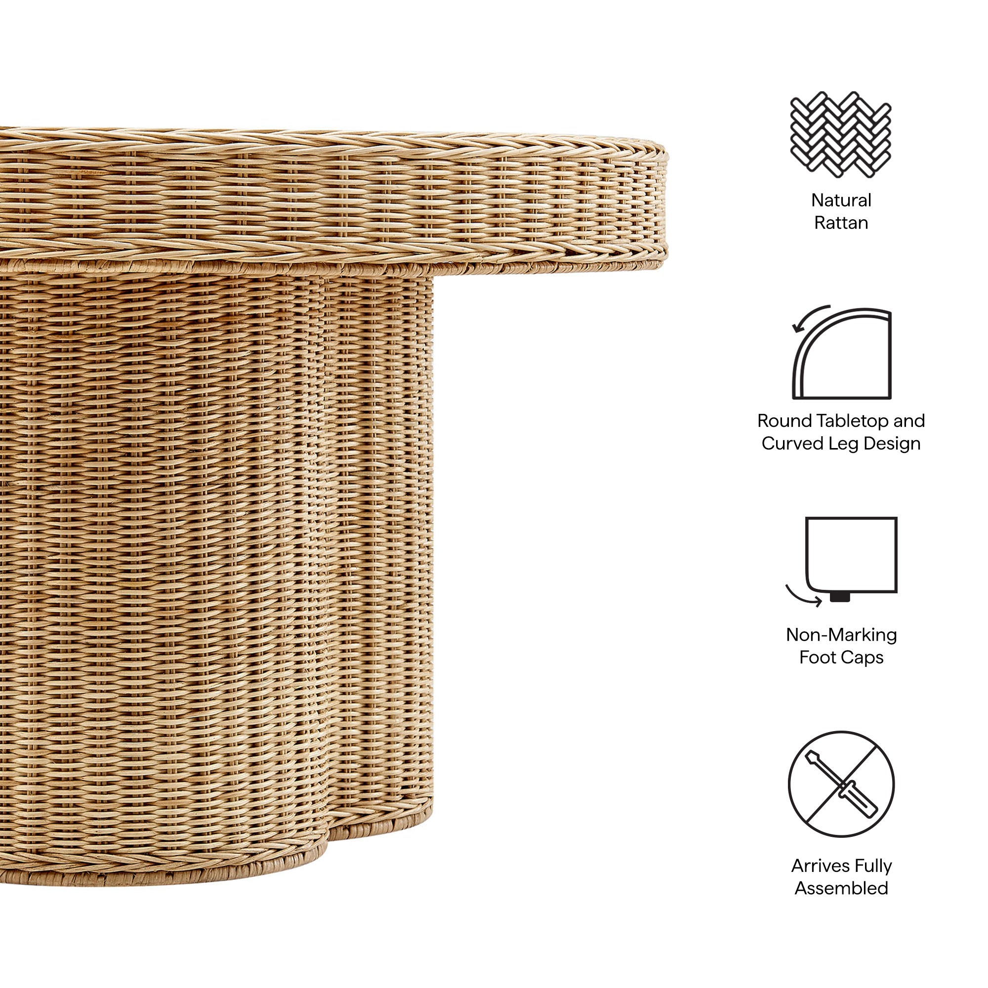 Modway Ainsley 32 Inch Round Natural Rattan Coffee Table