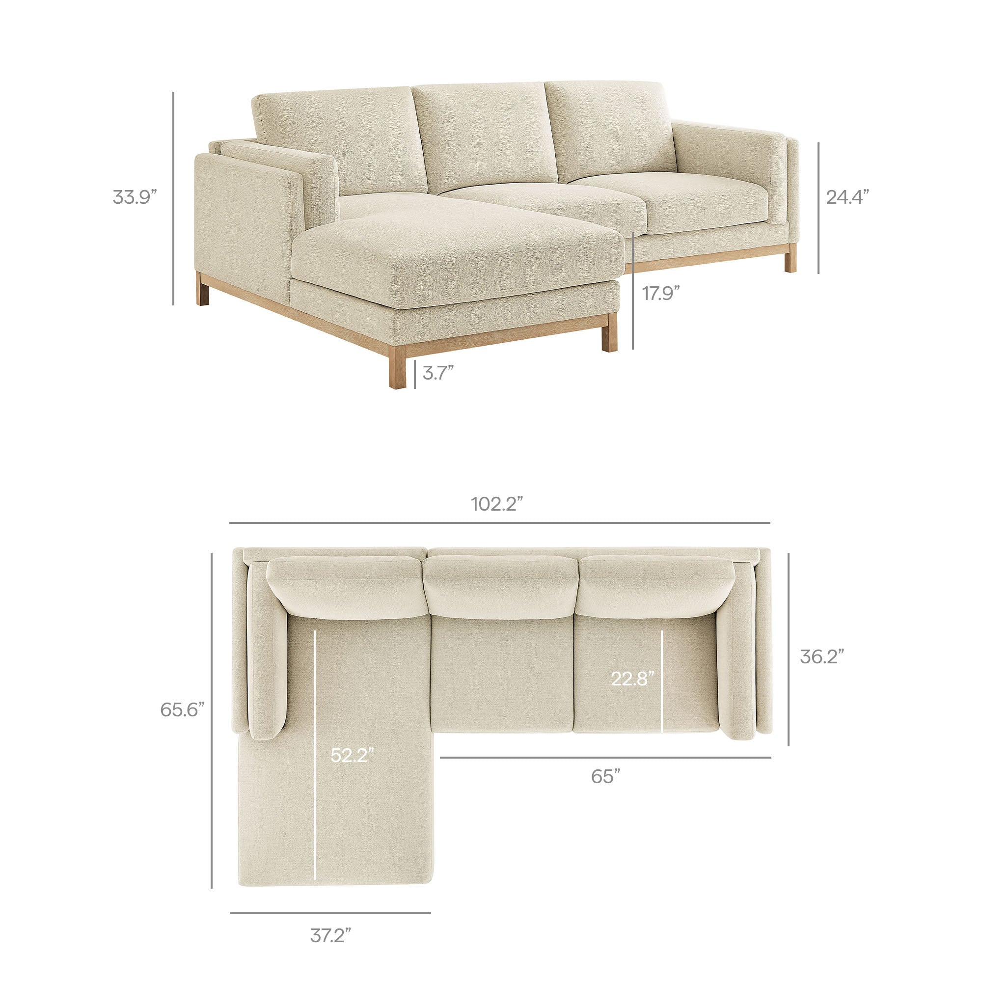 Modway Roscoe Left-Facing Fabric Sectional Sofa with Chaise