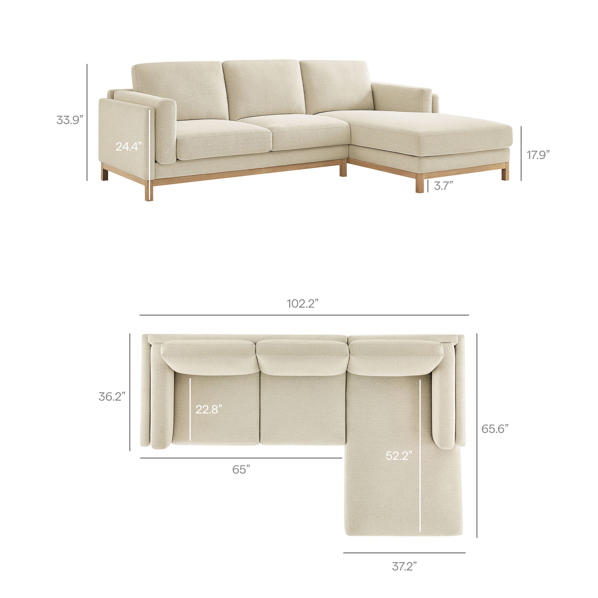 Modway Roscoe Right-Facing Fabric Sectional Sofa with Chaise