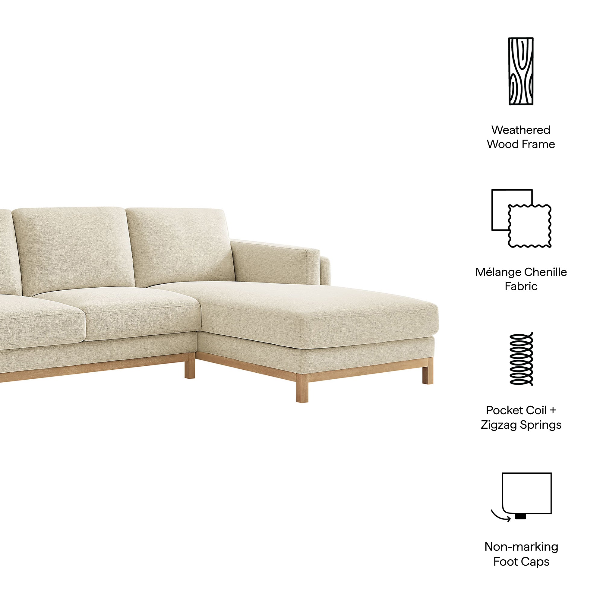 Modway Roscoe Right-Facing Fabric Sectional Sofa with Chaise