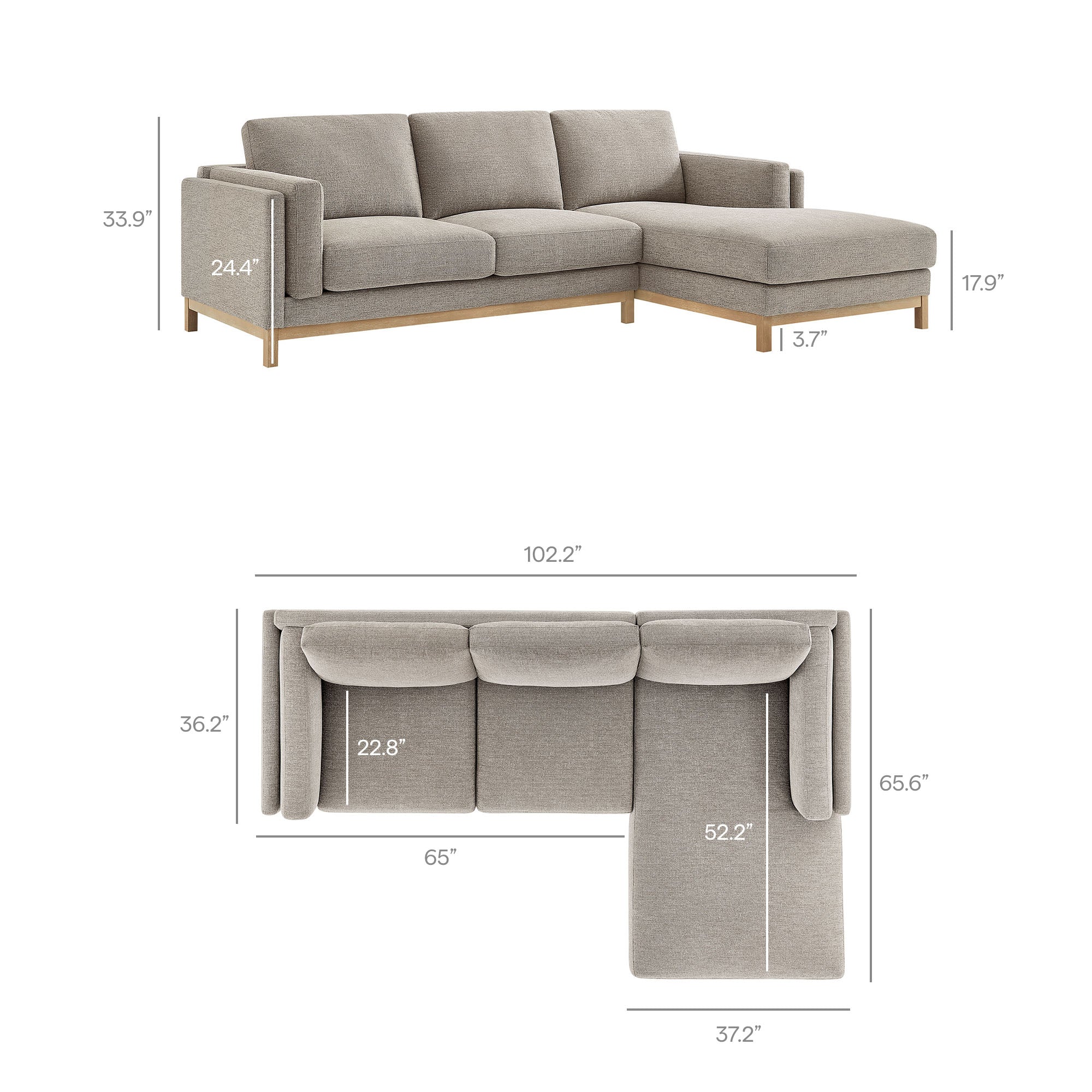 Modway Roscoe Right-Facing Fabric Sectional Sofa with Chaise