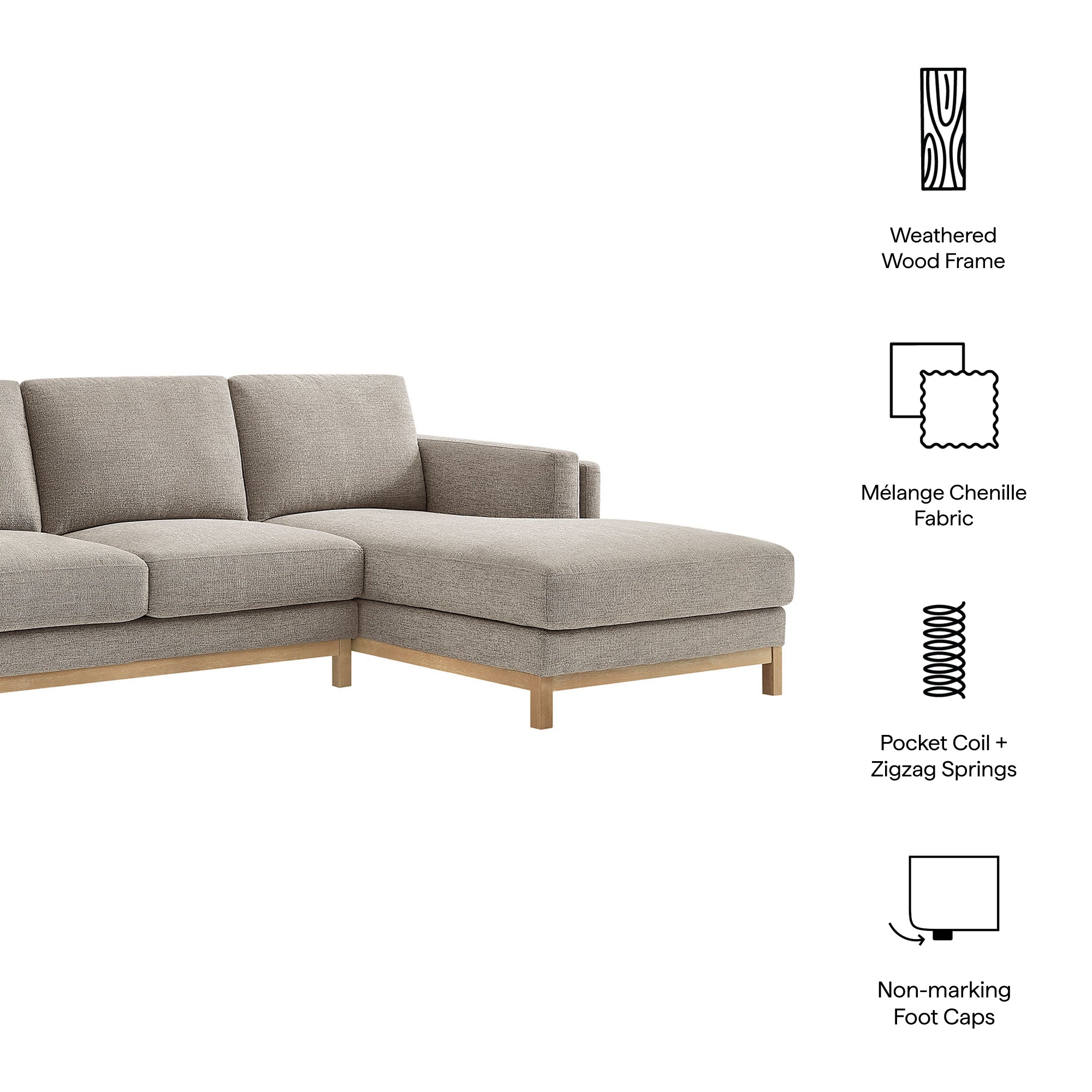 Modway Roscoe Right-Facing Fabric Sectional Sofa with Chaise