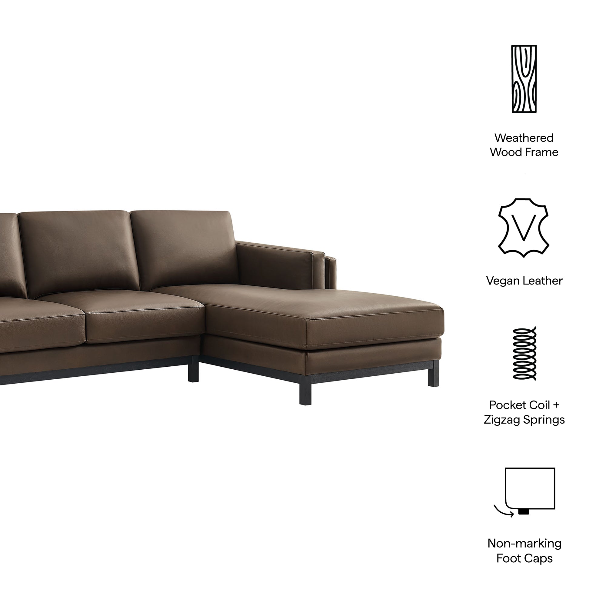 Modway Roscoe Right-Facing Vegan Leather Sectional Sofa with Chaise