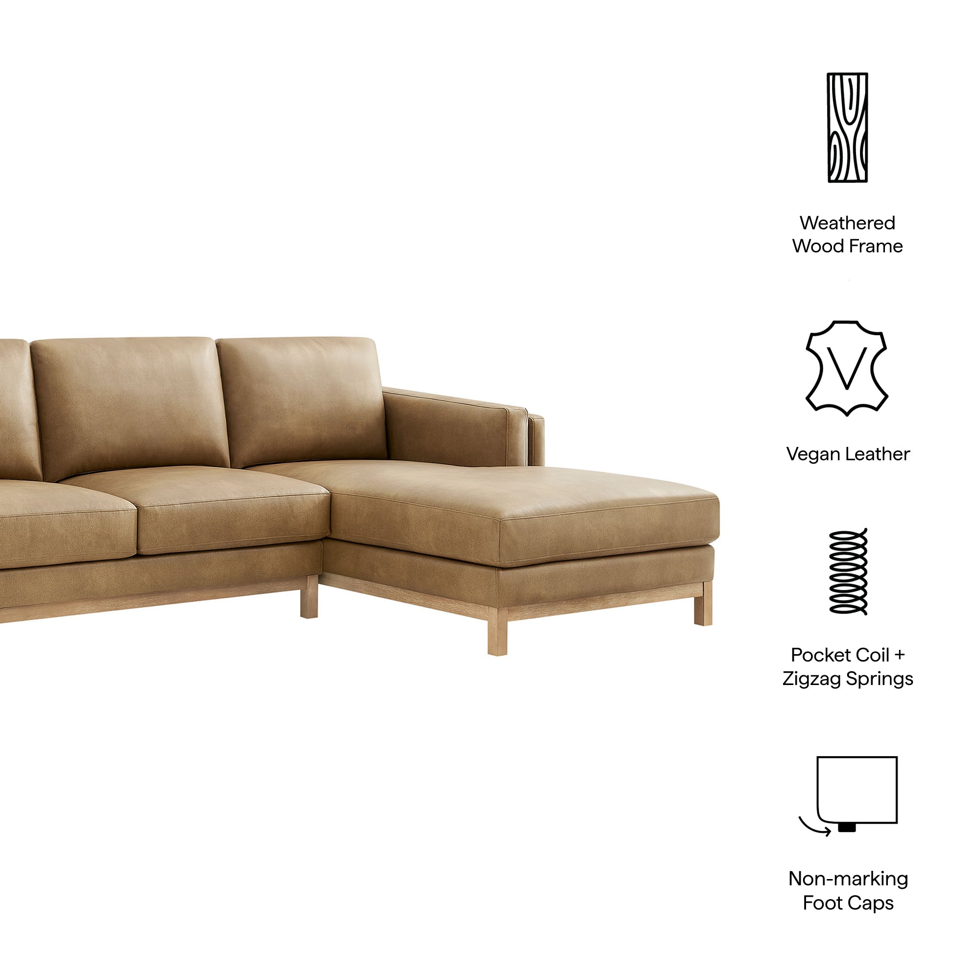 Modway Roscoe Right-Facing Vegan Leather Sectional Sofa with Chaise