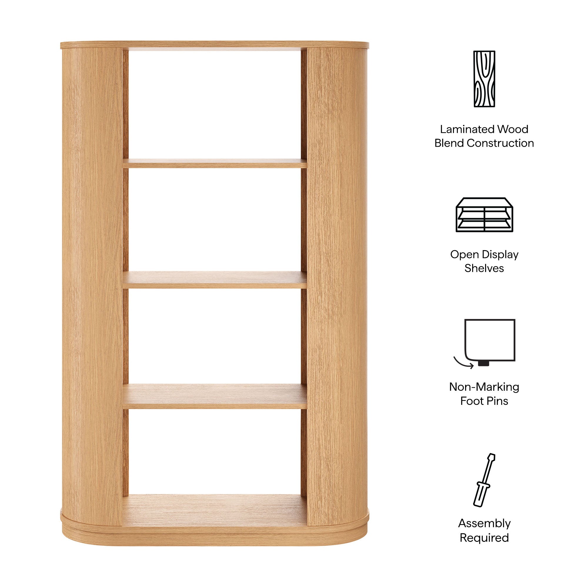 Modway Aspect 74 Inch Curved 4 Tier Bookshelf
