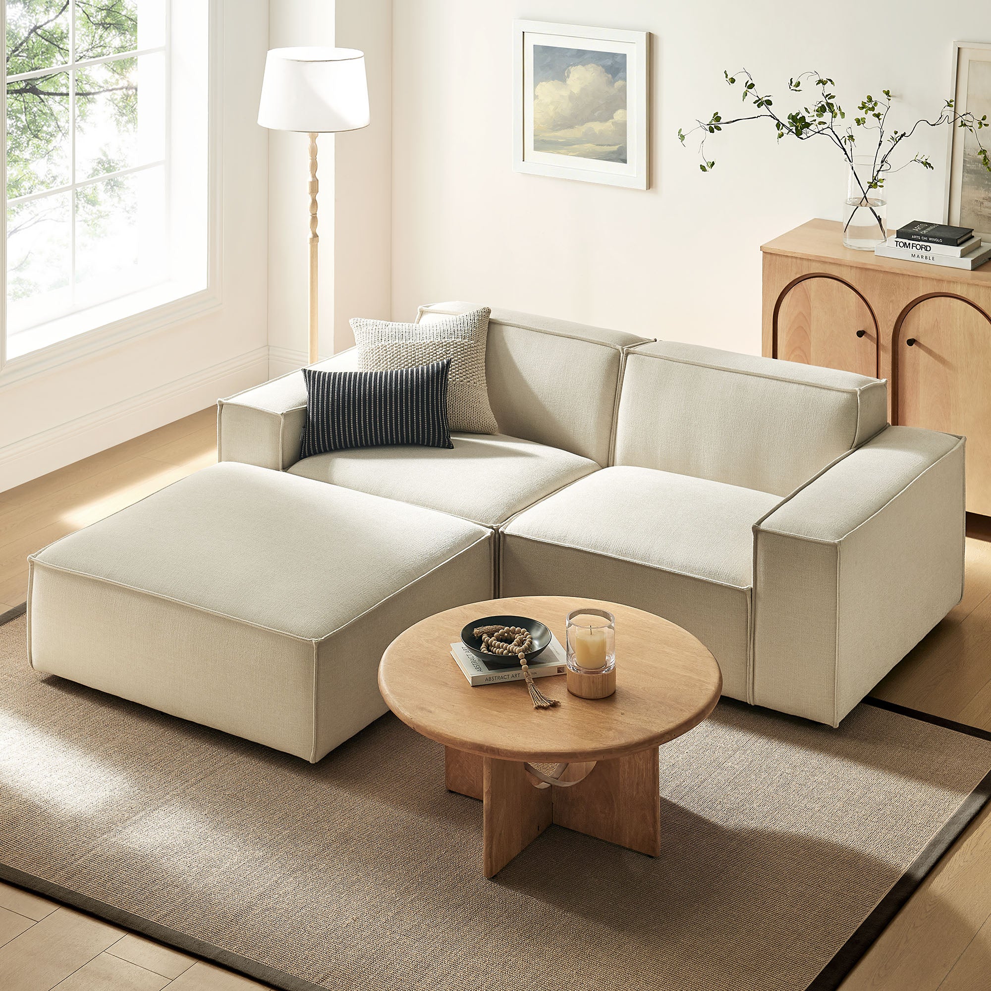 Modway EEI-7405 Restore 3-Piece Performance Fabric Upholstered Modular Loveseat with Ottoman