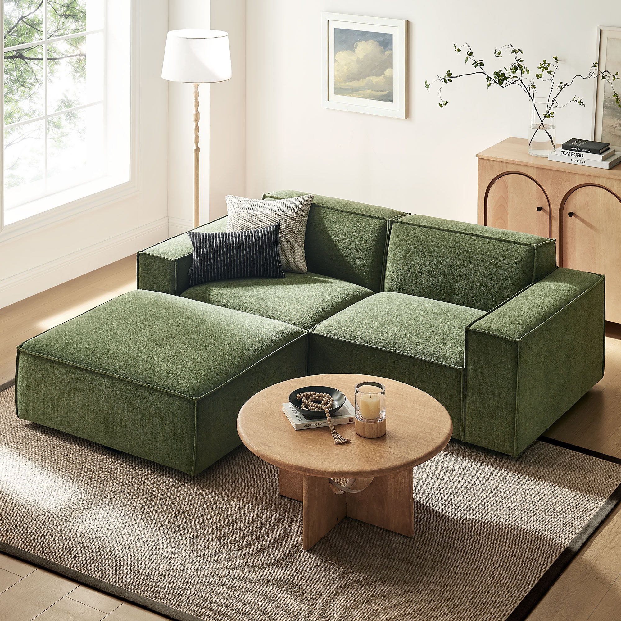 Modway EEI-7405 Restore 3-Piece Performance Fabric Upholstered Modular Loveseat with Ottoman
