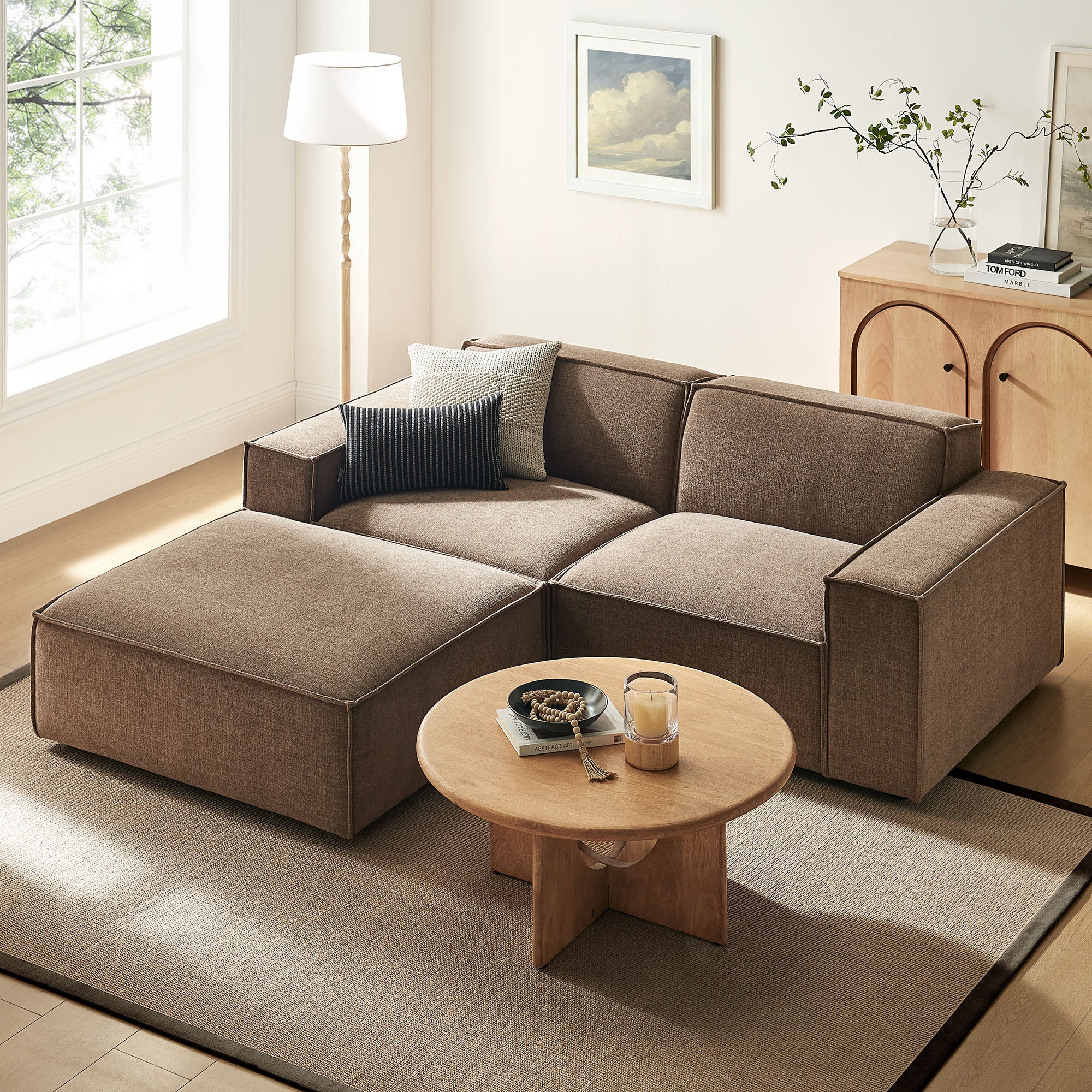 Modway EEI-7405 Restore 3-Piece Performance Fabric Upholstered Modular Loveseat with Ottoman