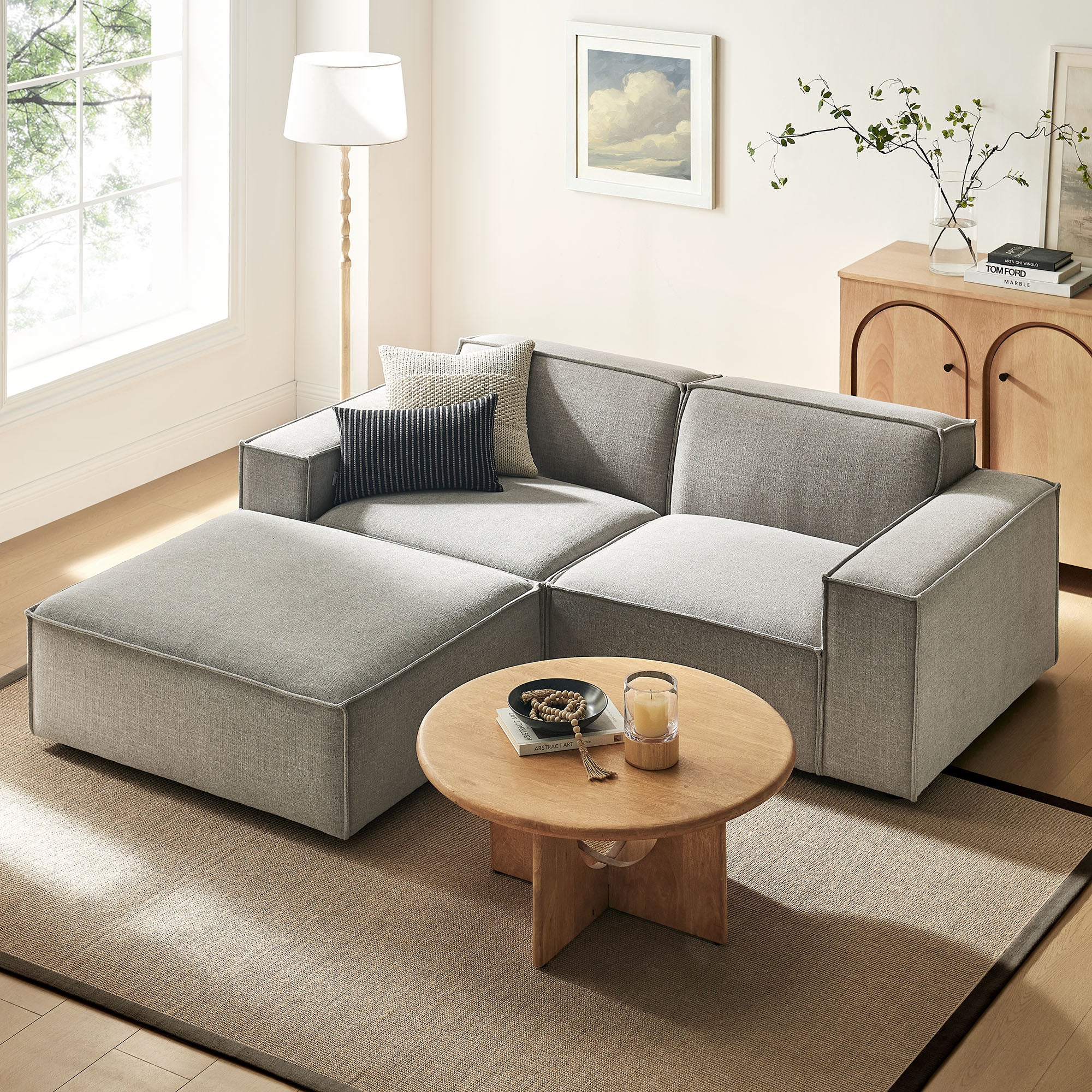 Modway EEI-7405 Restore 3-Piece Performance Fabric Upholstered Modular Loveseat with Ottoman
