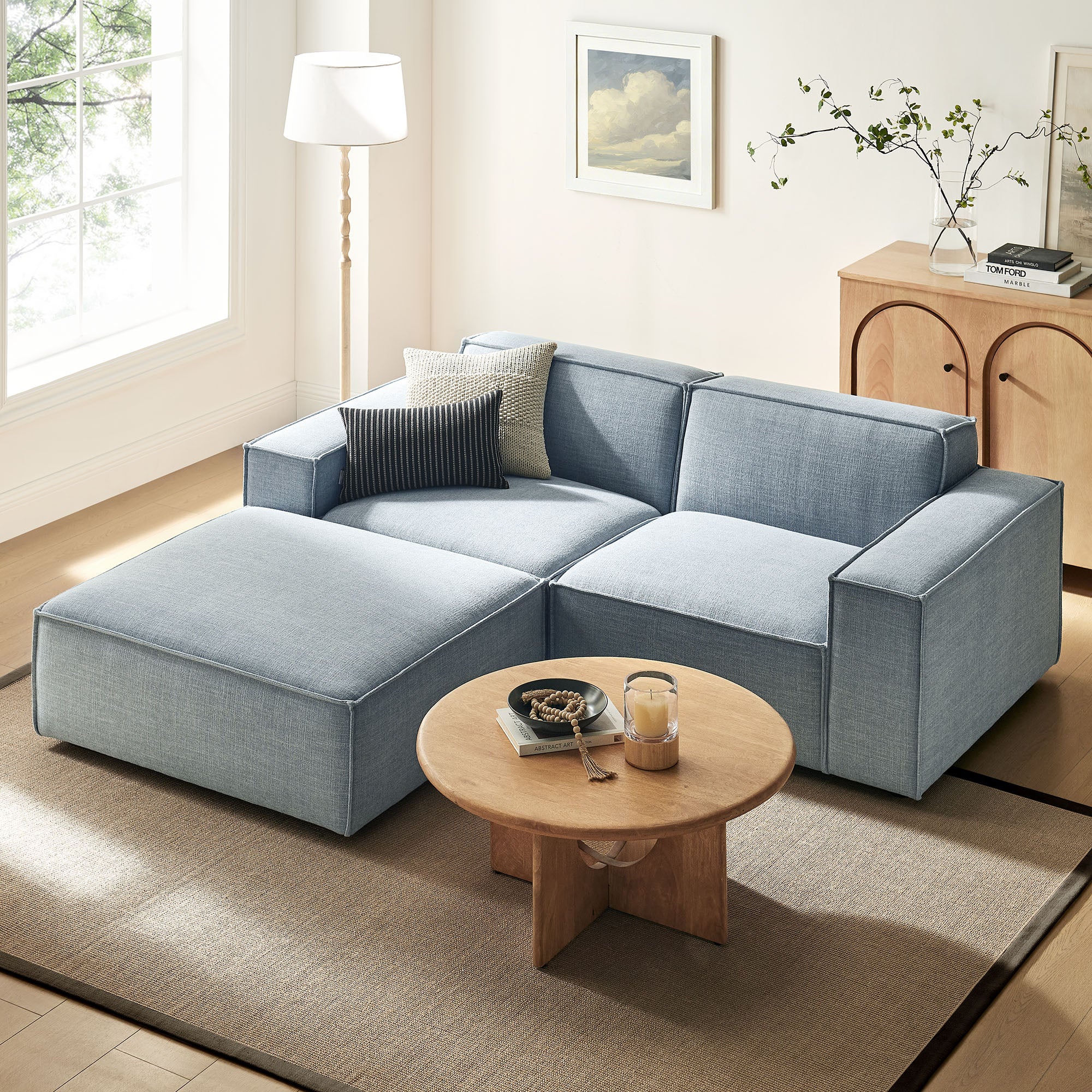 Modway EEI-7405 Restore 3-Piece Performance Fabric Upholstered Modular Loveseat with Ottoman