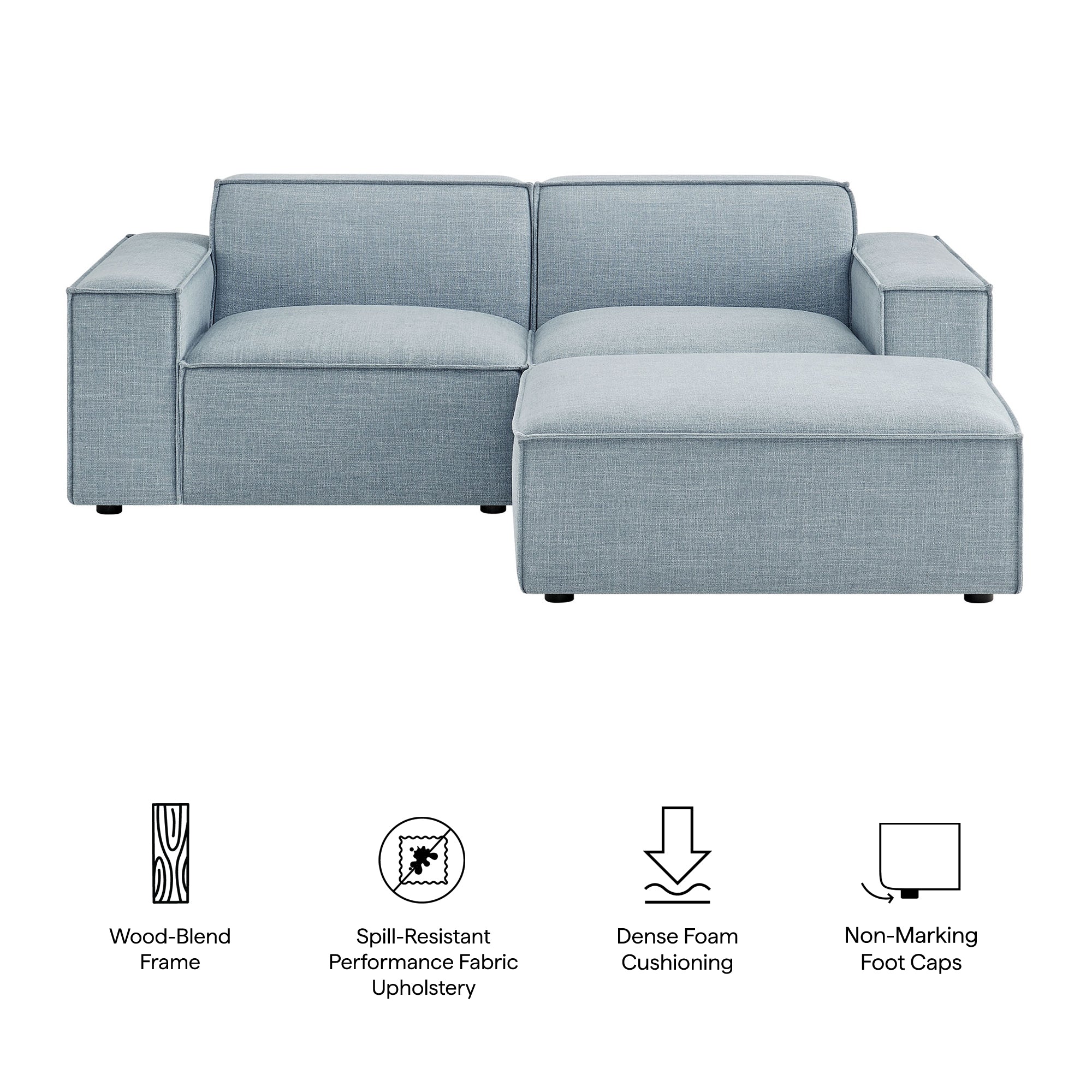 Modway EEI-7405 Restore 3-Piece Performance Fabric Upholstered Modular Loveseat with Ottoman