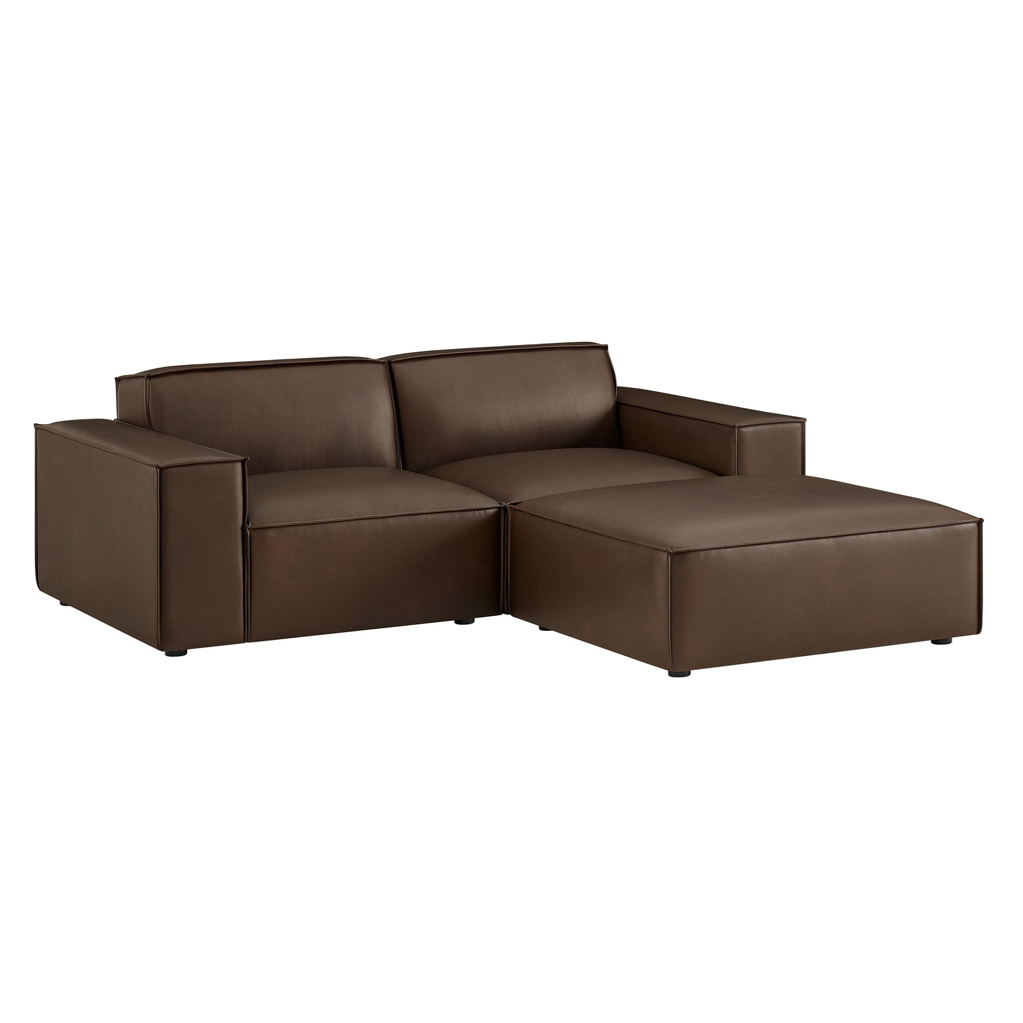 Modway EEI-7406 Restore 3-Piece Vegan Leather Modular Loveseat with Ottoman