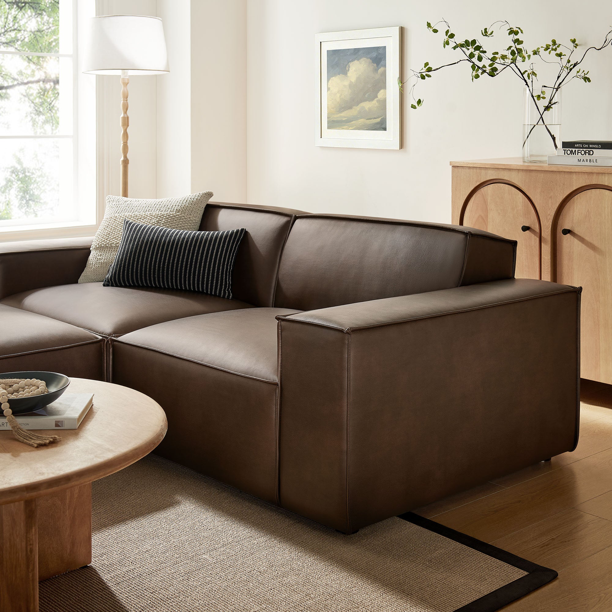 Modway EEI-7406 Restore 3-Piece Vegan Leather Modular Loveseat with Ottoman