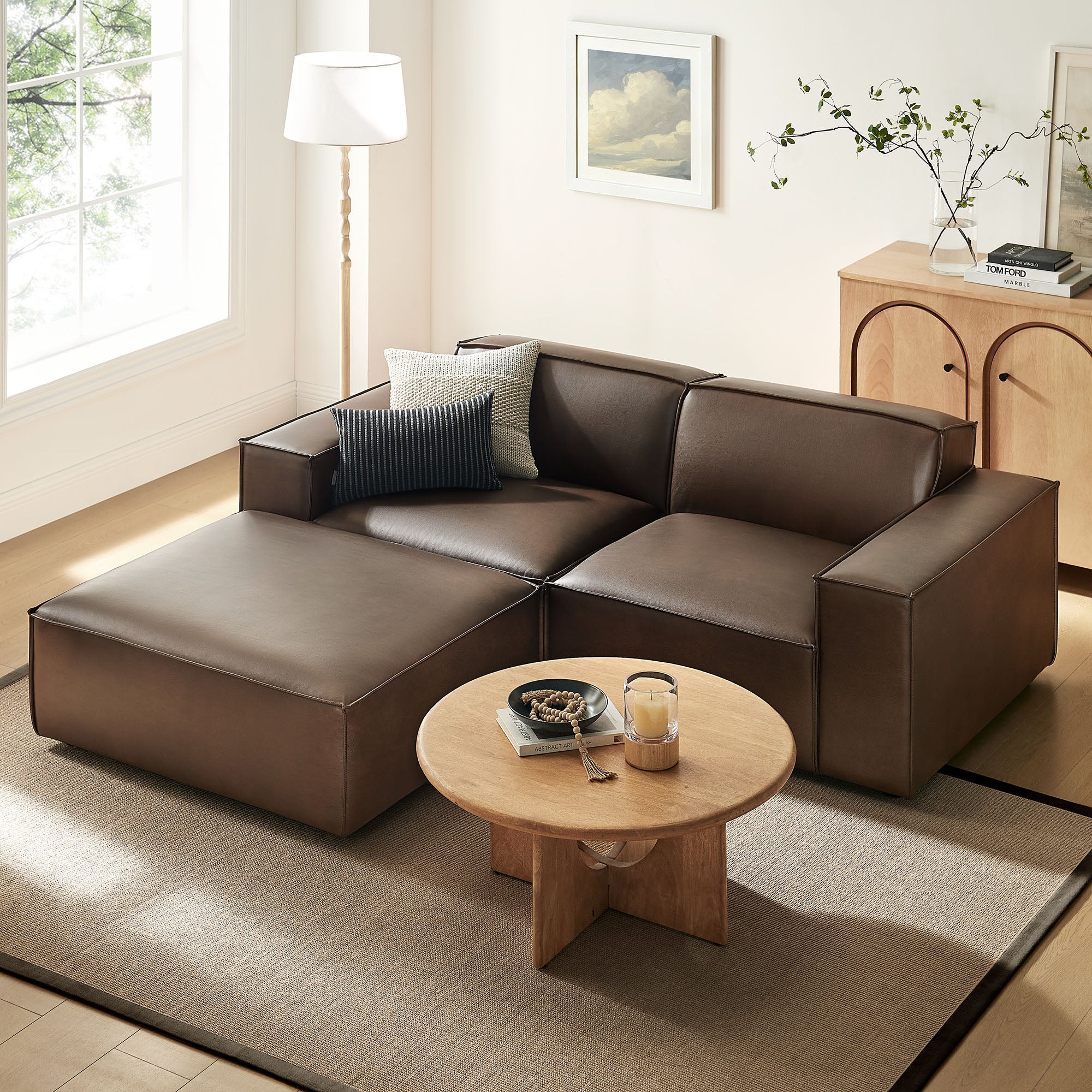 Modway EEI-7406 Restore 3-Piece Vegan Leather Modular Loveseat with Ottoman
