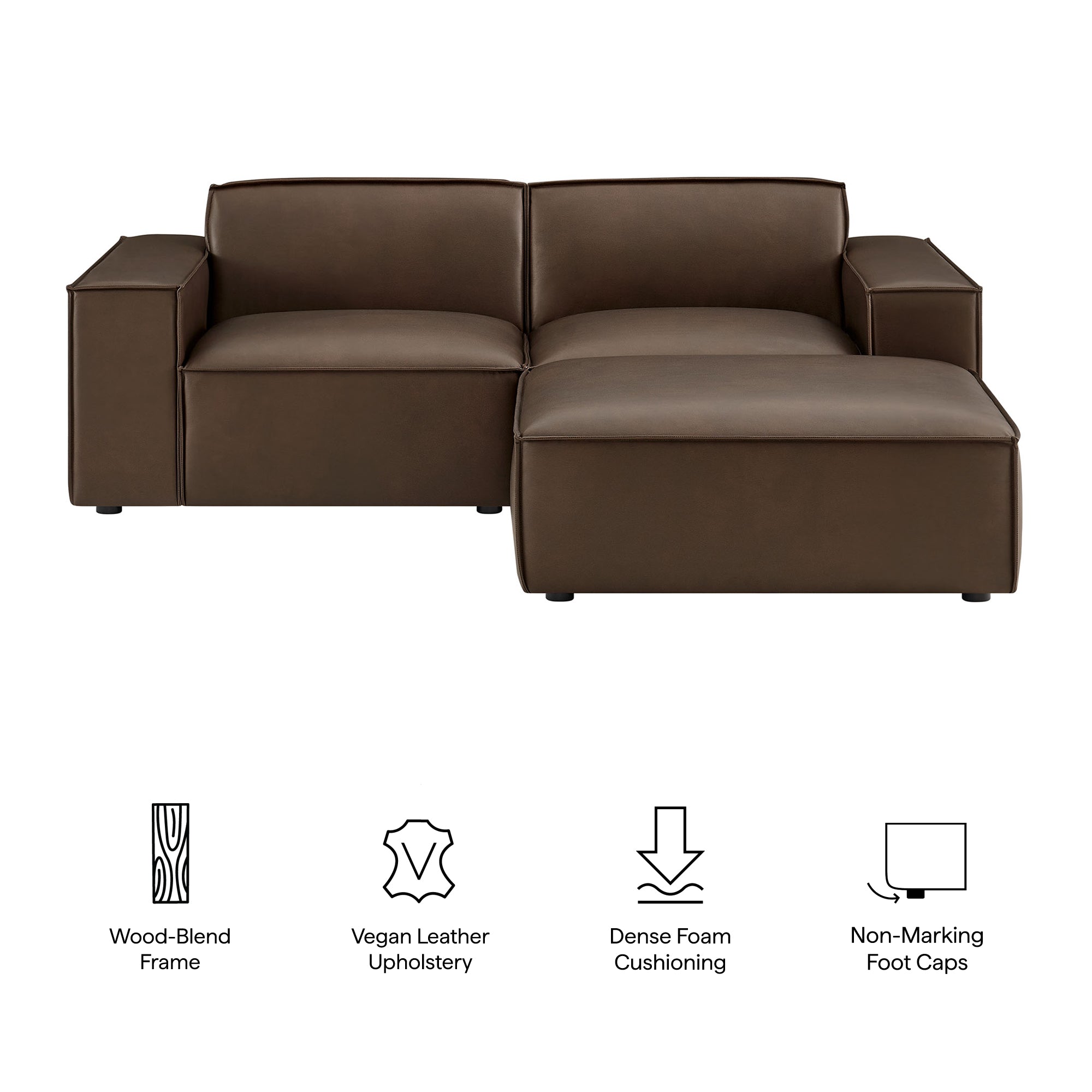 Modway EEI-7406 Restore 3-Piece Vegan Leather Modular Loveseat with Ottoman