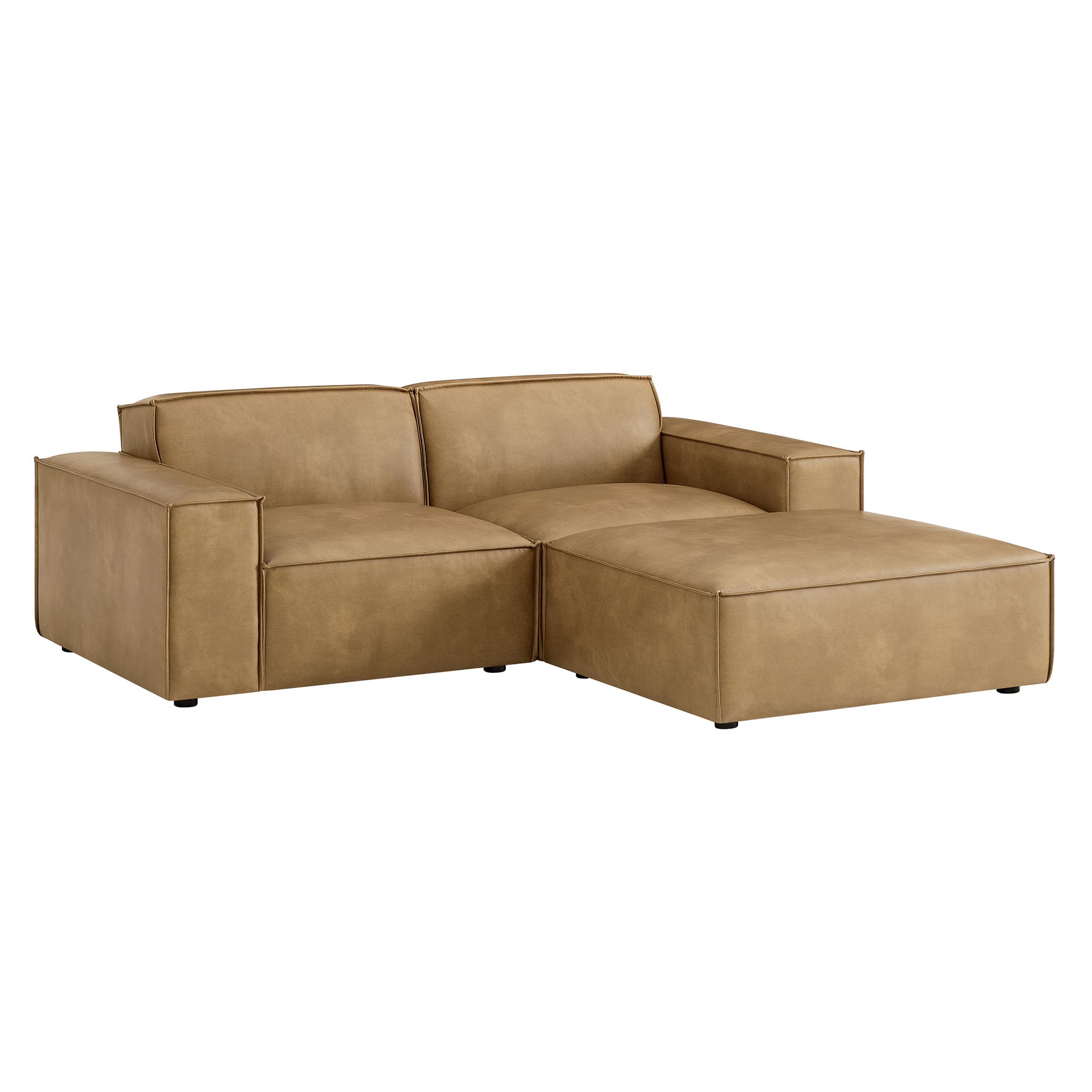 Modway EEI-7406 Restore 3-Piece Vegan Leather Modular Loveseat with Ottoman