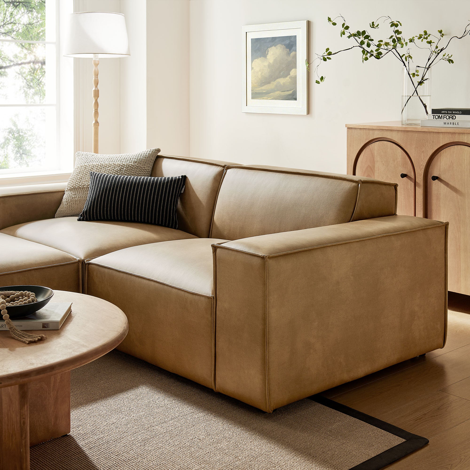 Modway EEI-7406 Restore 3-Piece Vegan Leather Modular Loveseat with Ottoman
