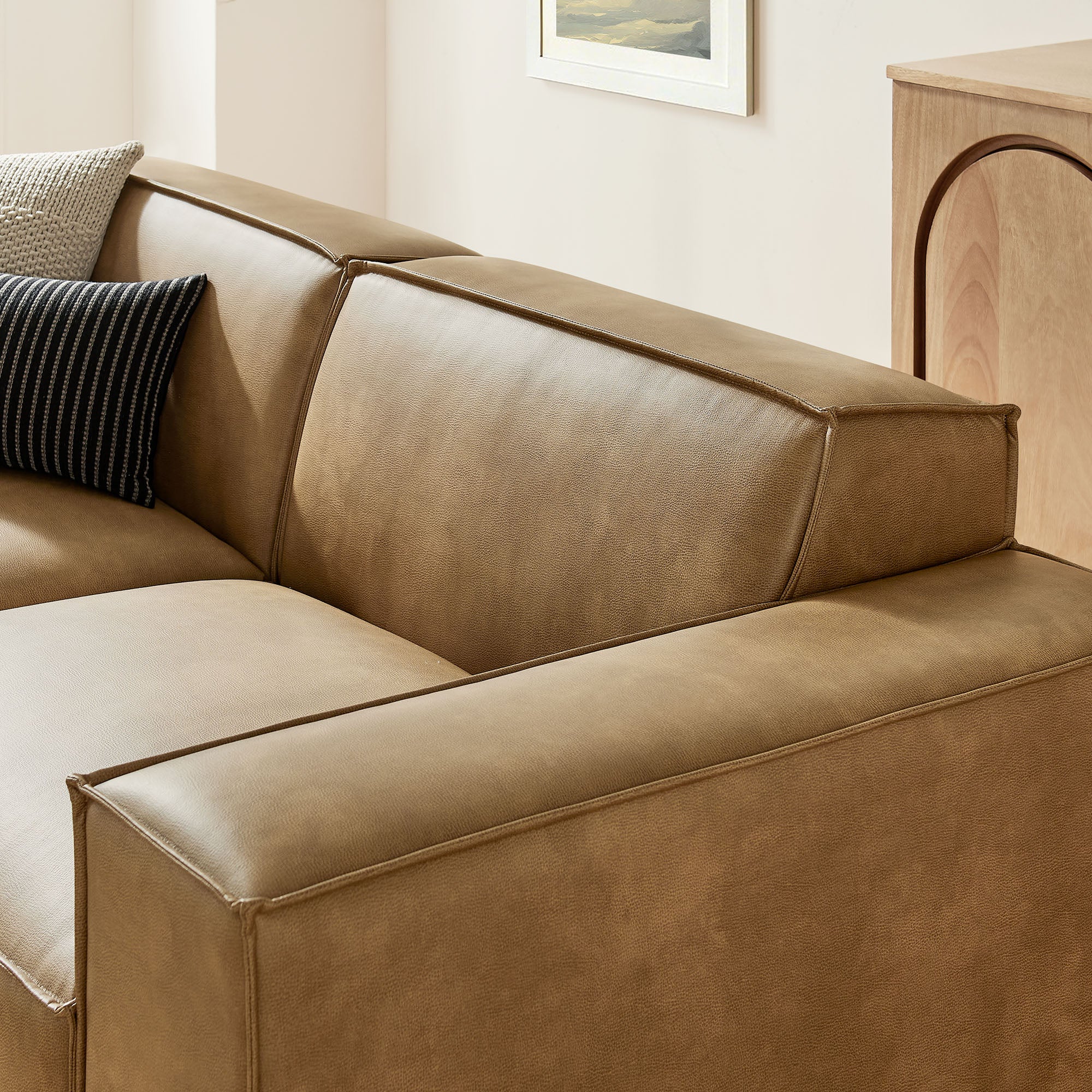 Modway EEI-7406 Restore 3-Piece Vegan Leather Modular Loveseat with Ottoman