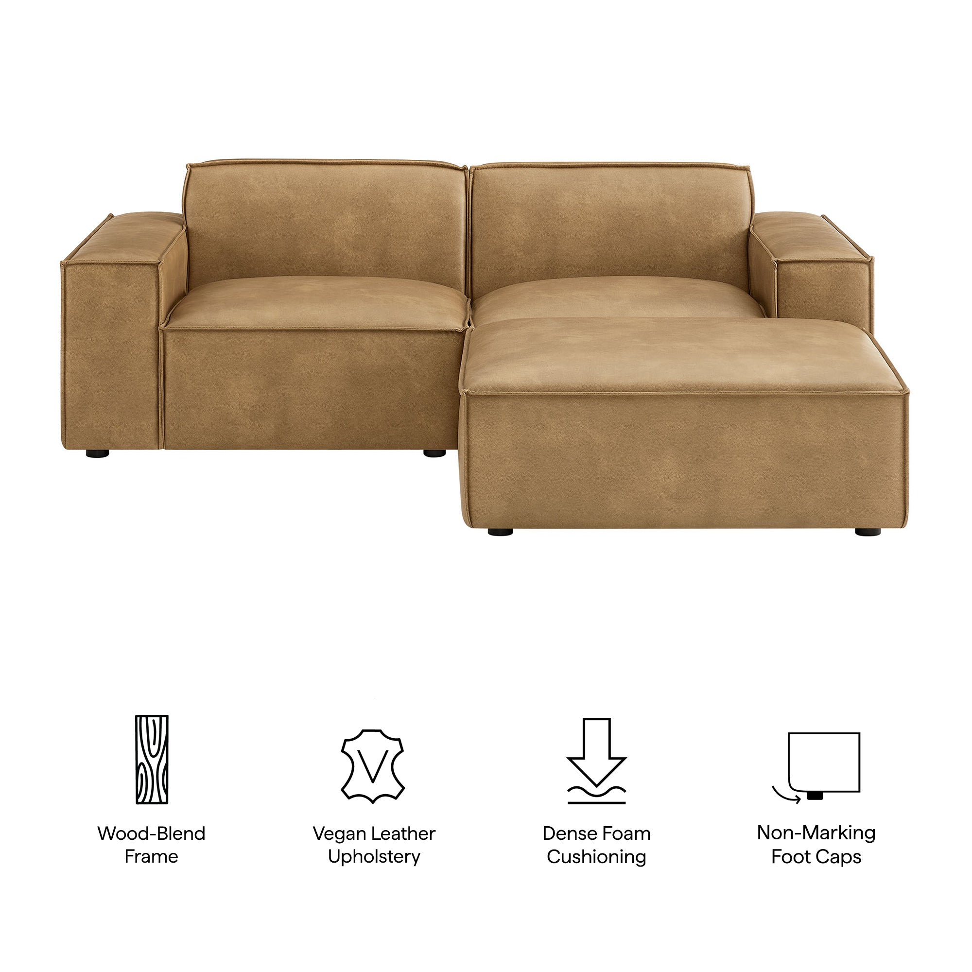 Modway EEI-7406 Restore 3-Piece Vegan Leather Modular Loveseat with Ottoman
