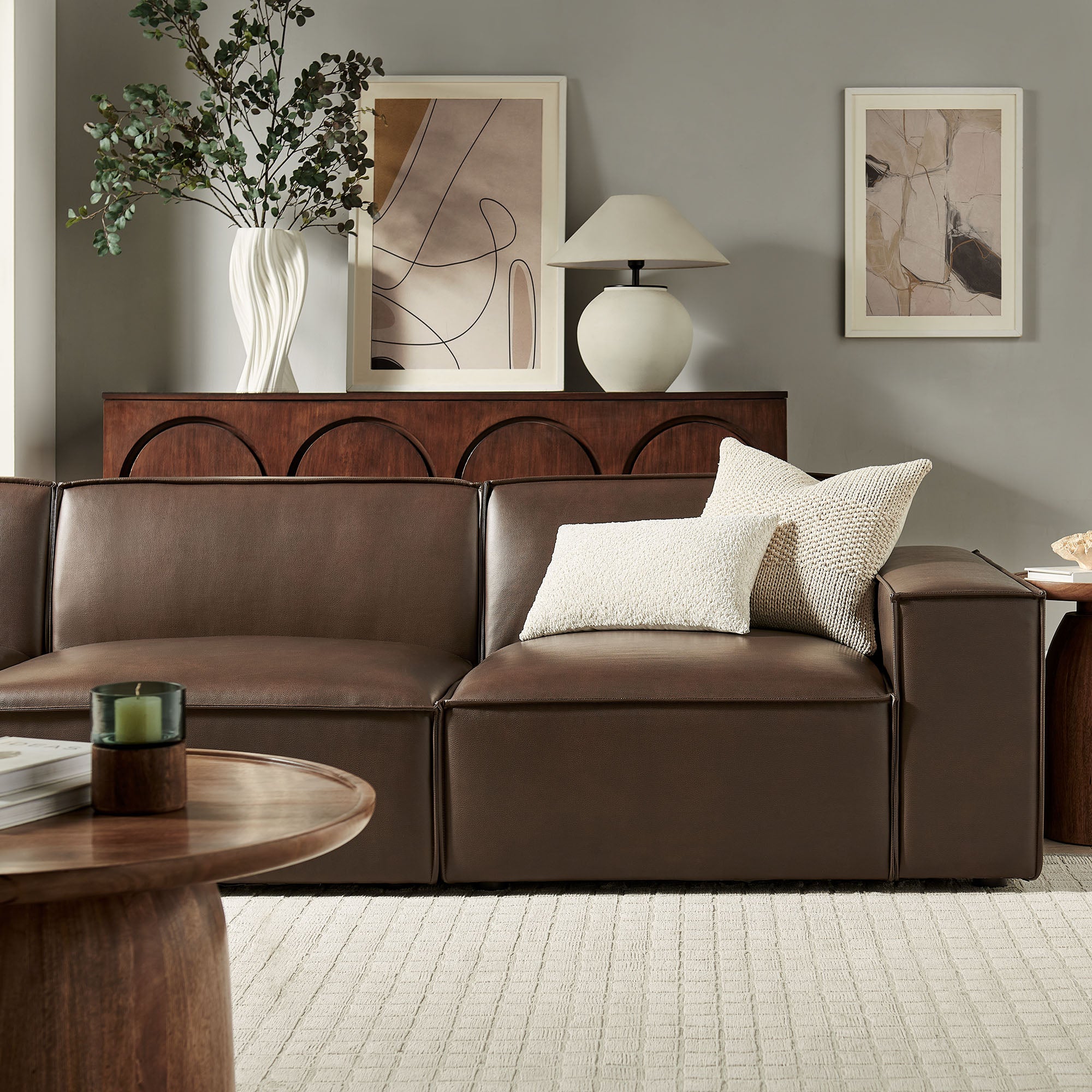 Modway EEI-7408 Restore 3-Piece Vegan Leather Modular Sofa Set