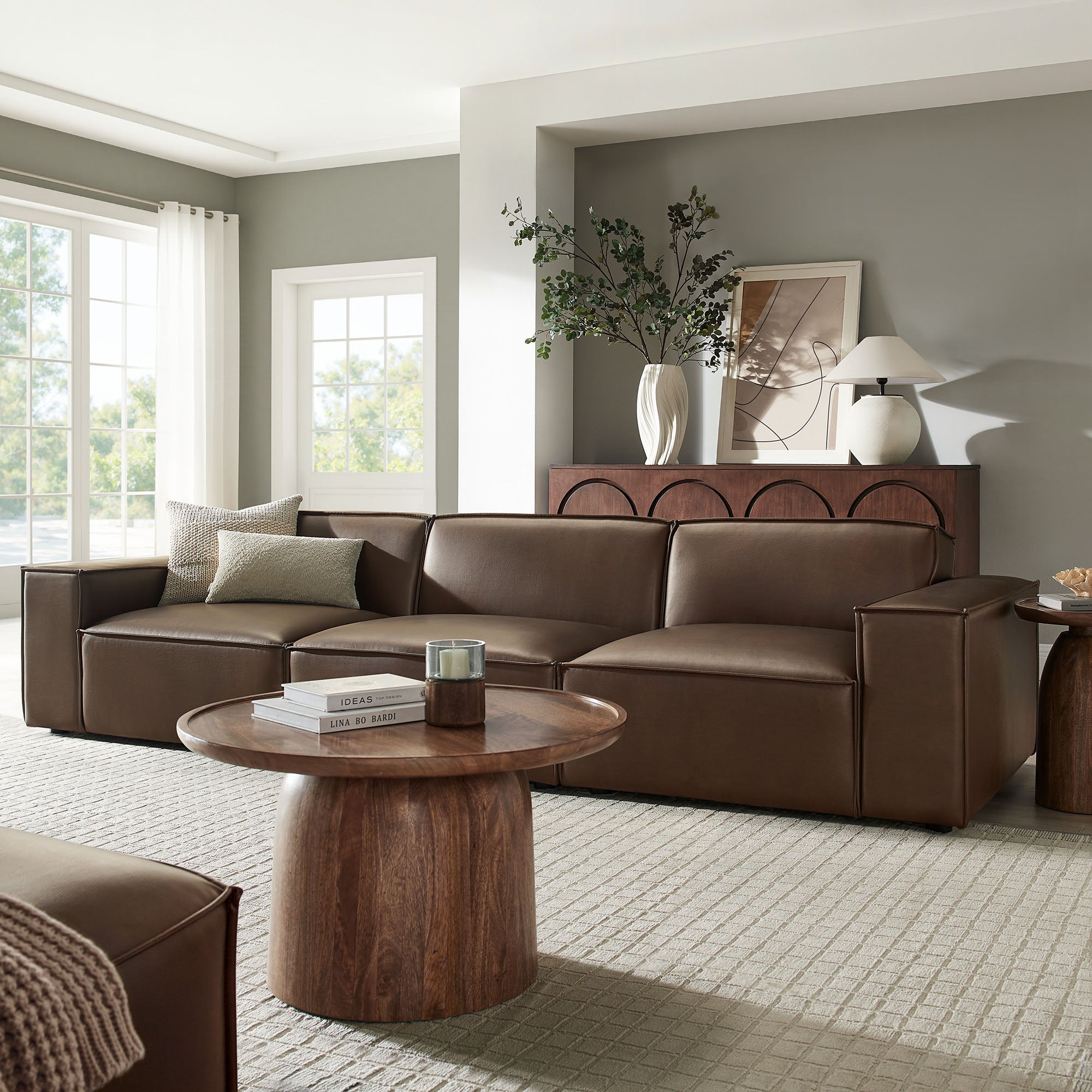 Modway EEI-7408 Restore 3-Piece Vegan Leather Modular Sofa Set
