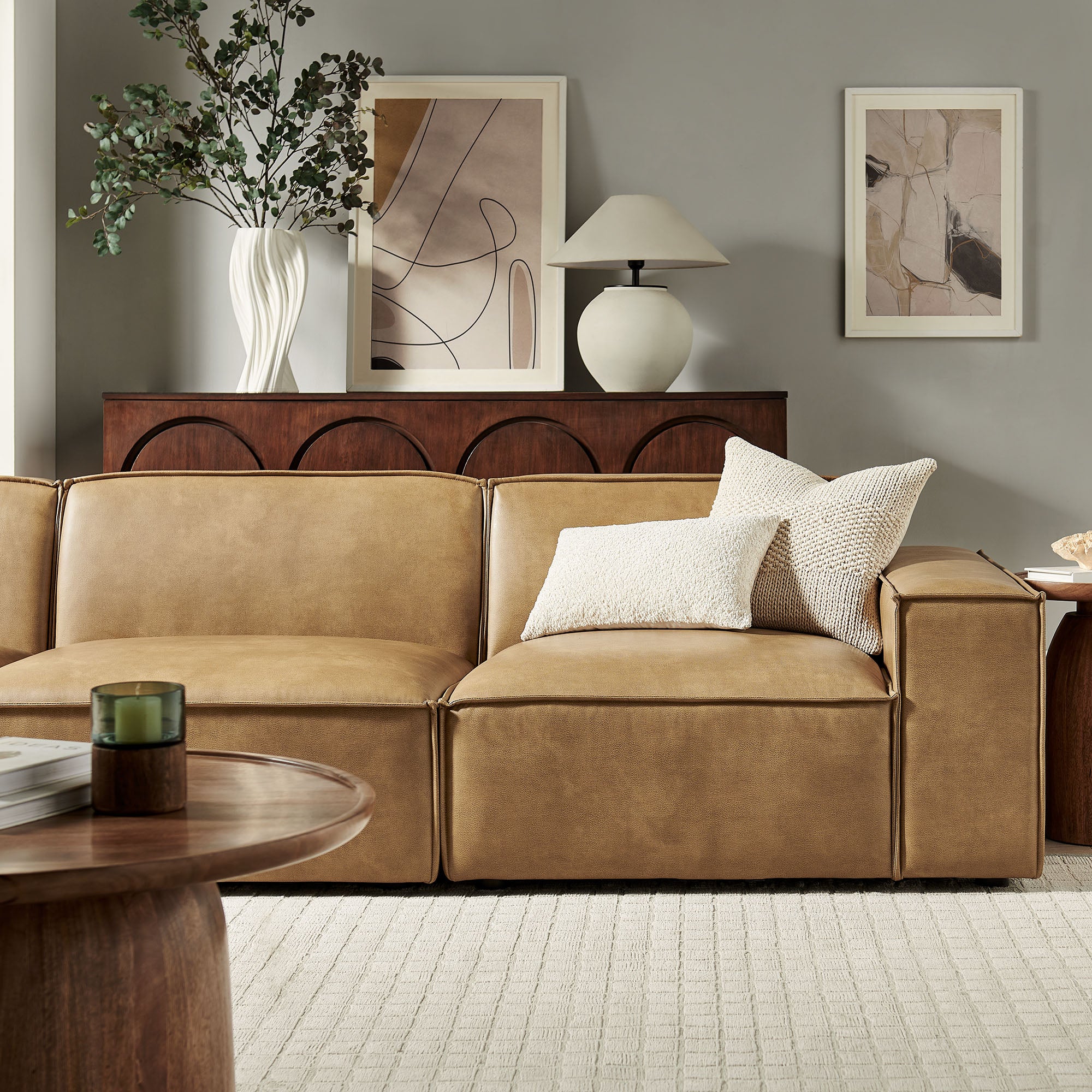 Modway EEI-7408 Restore 3-Piece Vegan Leather Modular Sofa Set