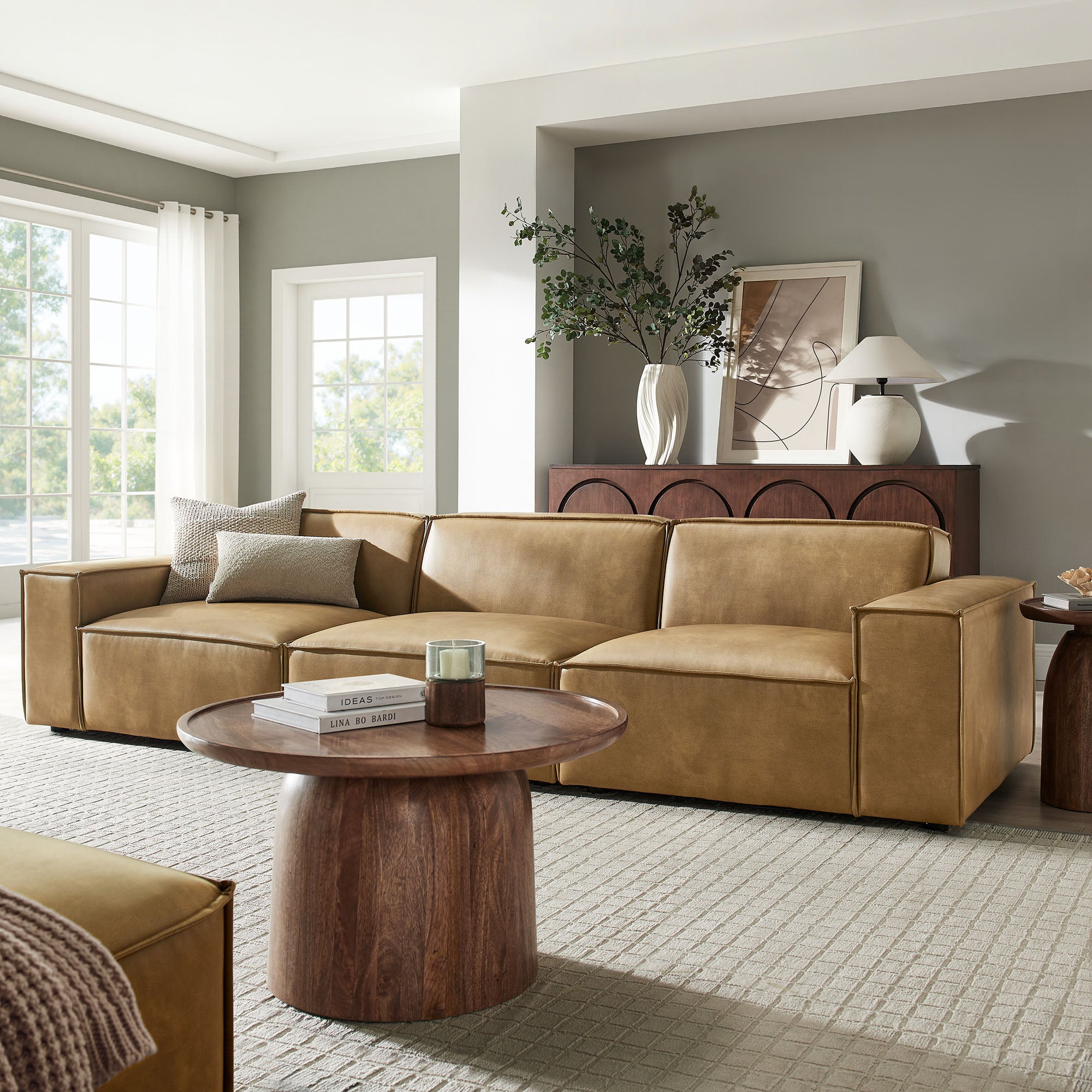 Modway EEI-7408 Restore 3-Piece Vegan Leather Modular Sofa Set