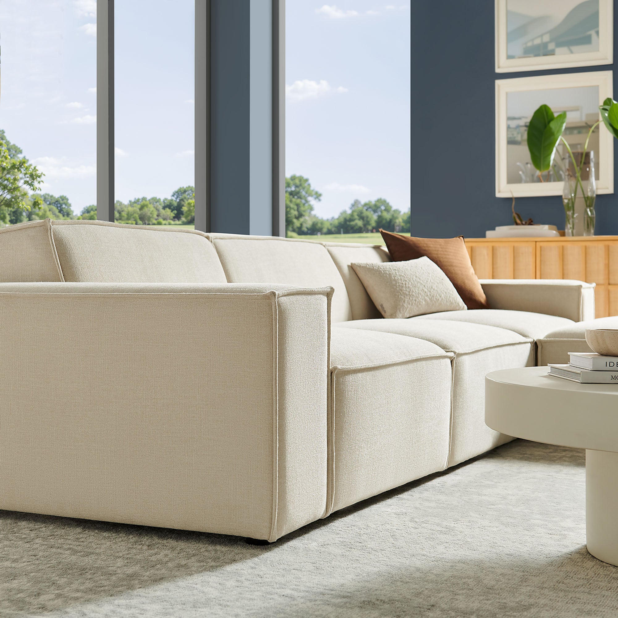 Modway EEI-7409 Restore 4-Piece Performance Fabric Upholstered Modular Sofa Set with Ottoman