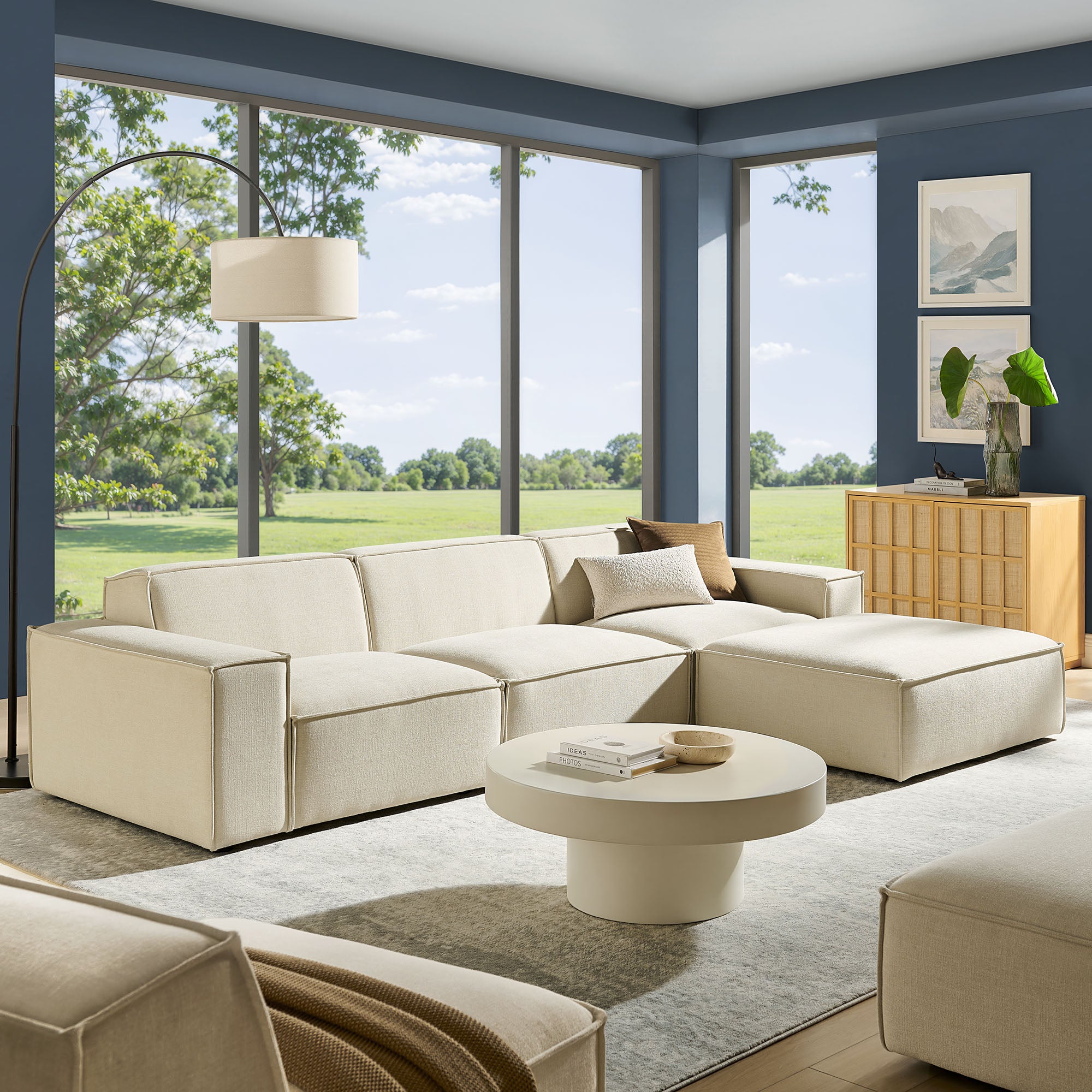 Modway EEI-7409 Restore 4-Piece Performance Fabric Upholstered Modular Sofa Set with Ottoman