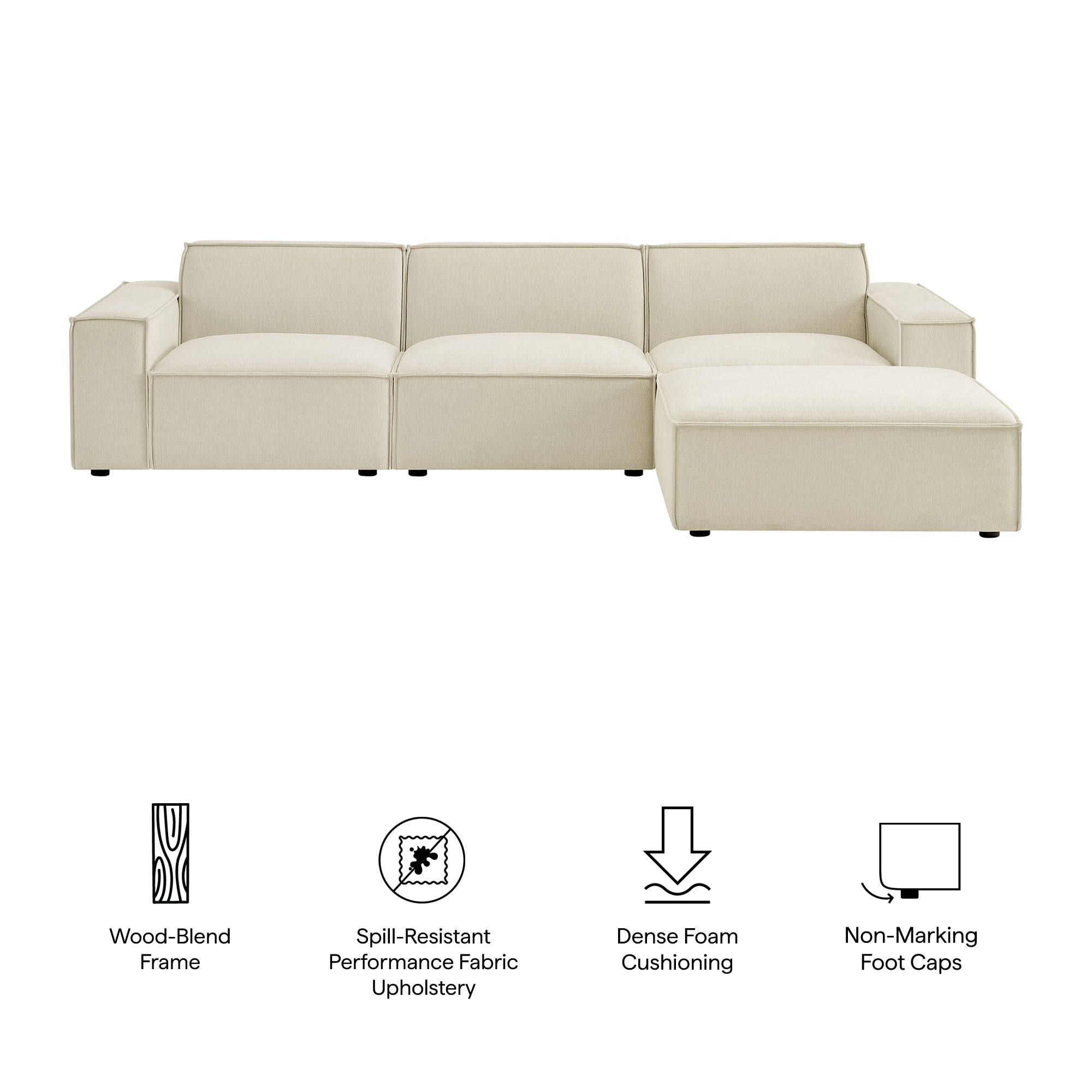 Modway EEI-7409 Restore 4-Piece Performance Fabric Upholstered Modular Sofa Set with Ottoman