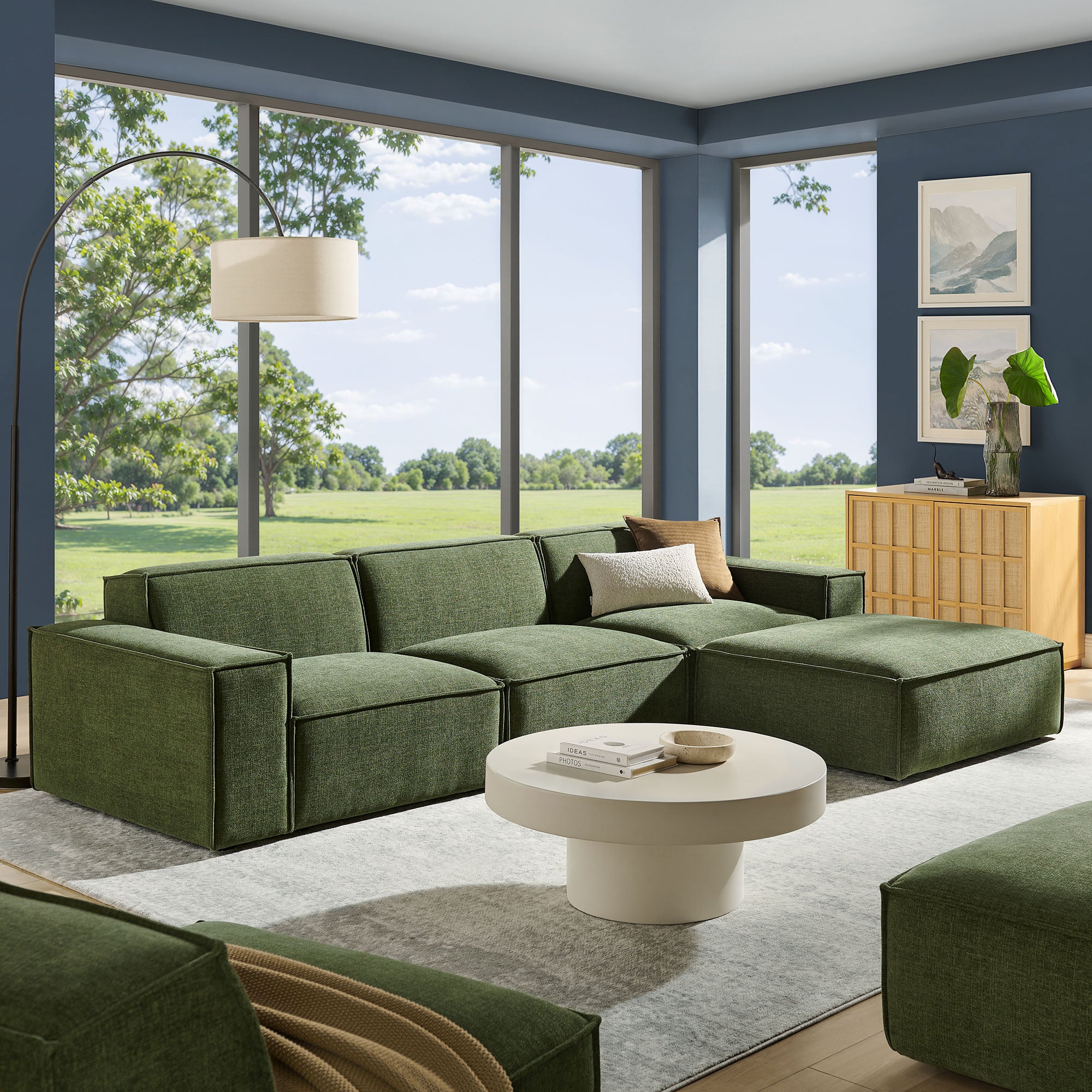 Modway EEI-7409 Restore 4-Piece Performance Fabric Upholstered Modular Sofa Set with Ottoman