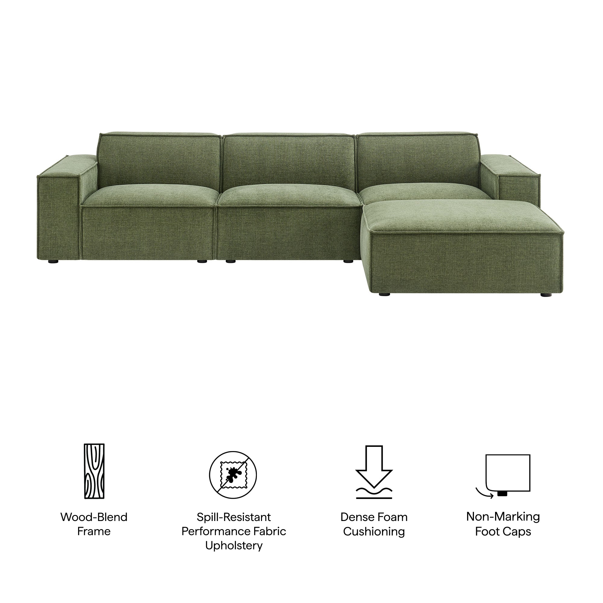 Modway EEI-7409 Restore 4-Piece Performance Fabric Upholstered Modular Sofa Set with Ottoman