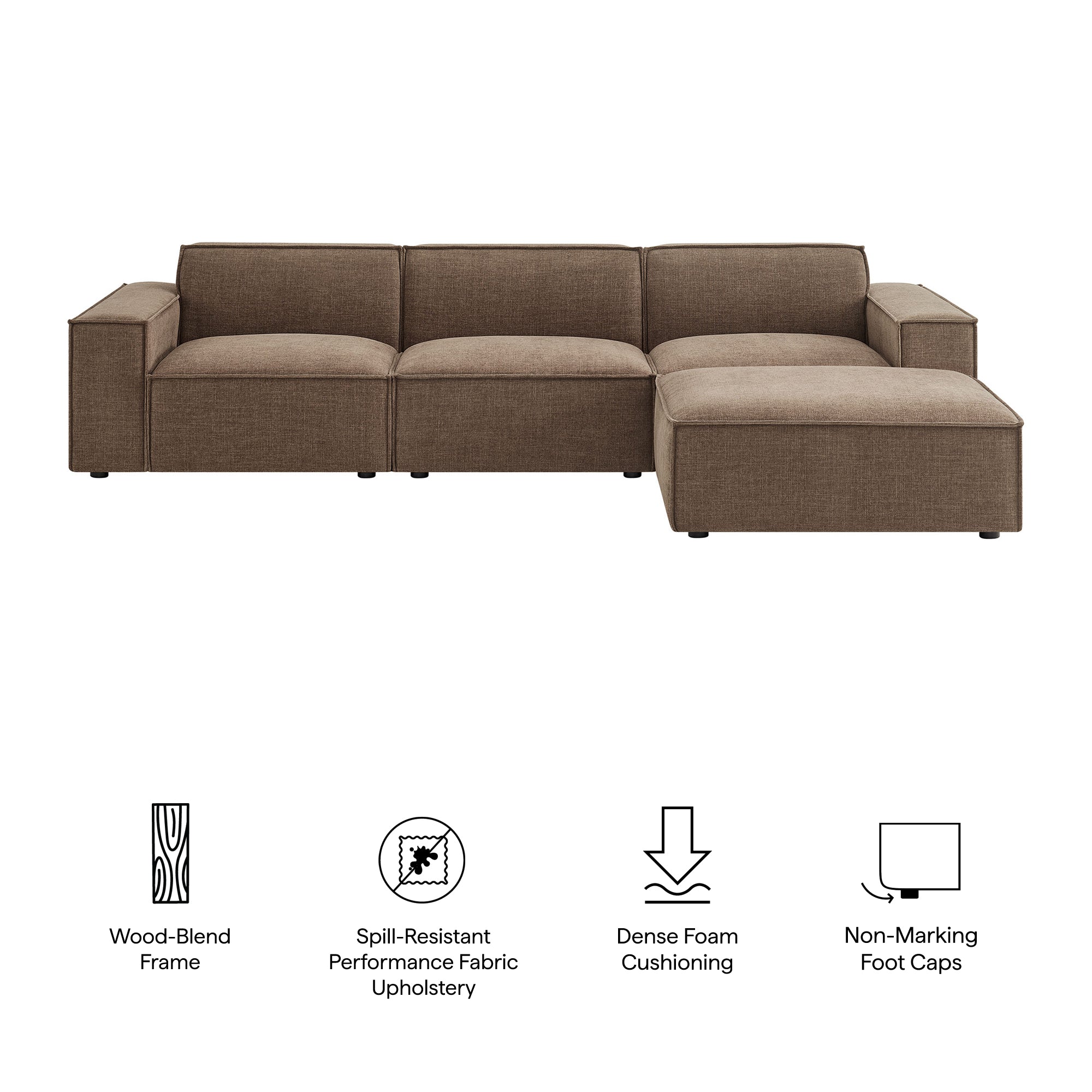 Modway EEI-7409 Restore 4-Piece Performance Fabric Upholstered Modular Sofa Set with Ottoman