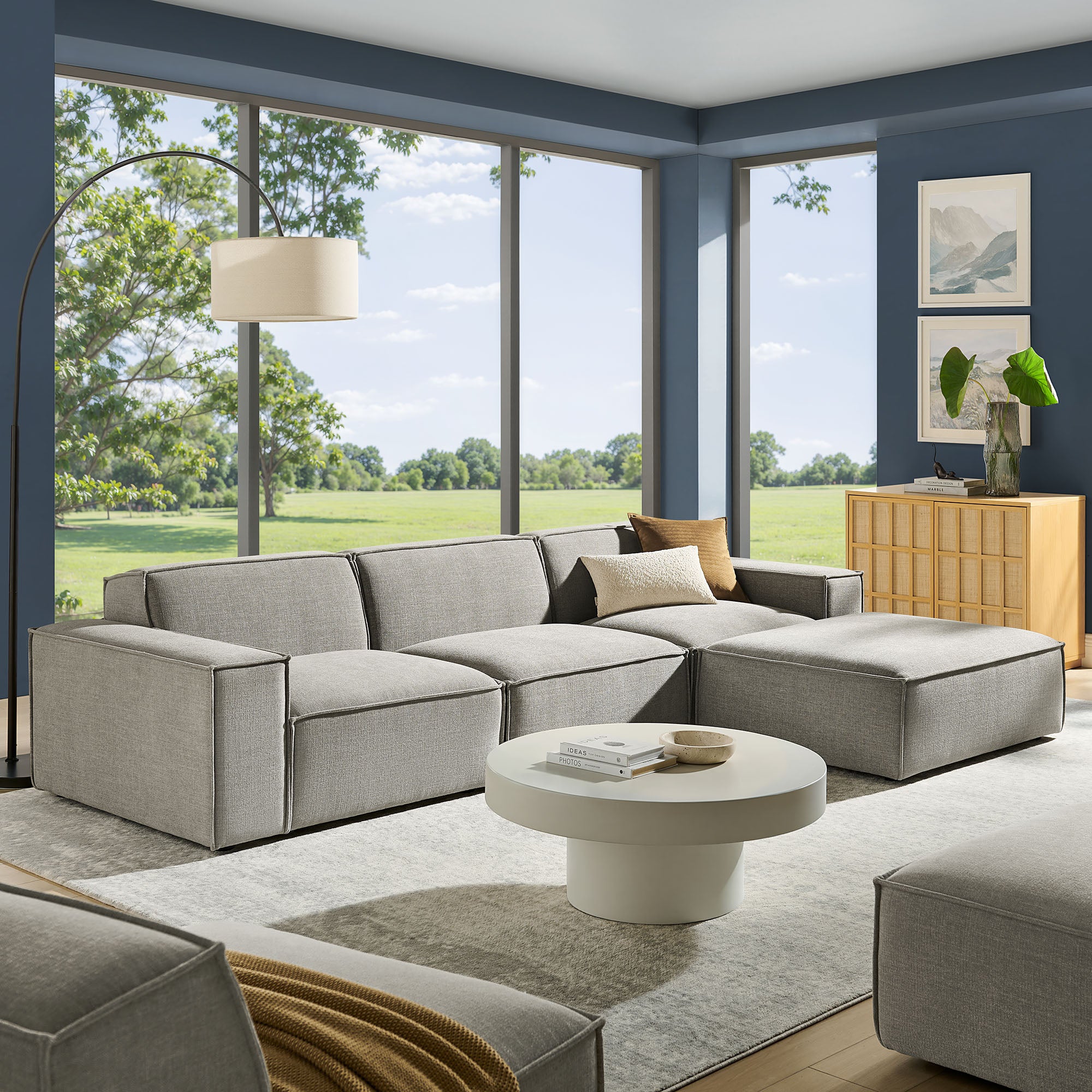 Modway EEI-7409 Restore 4-Piece Performance Fabric Upholstered Modular Sofa Set with Ottoman