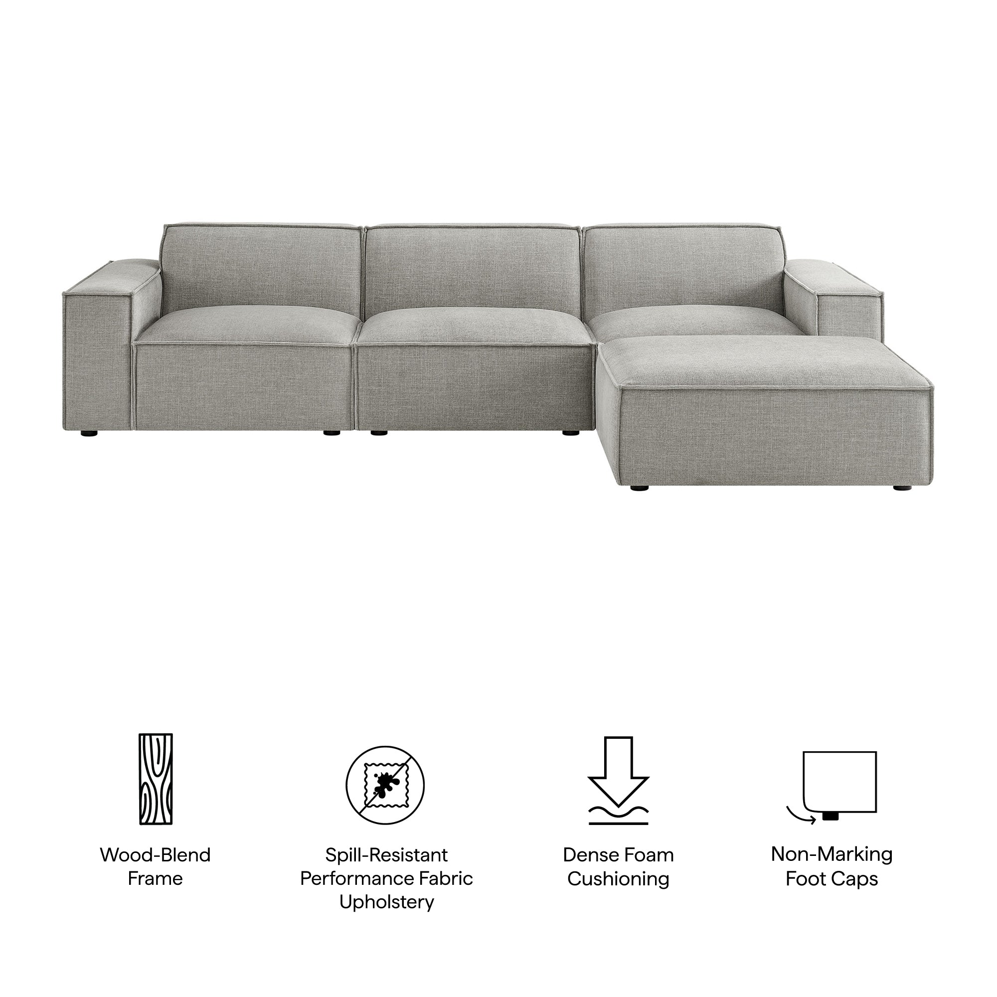 Modway EEI-7409 Restore 4-Piece Performance Fabric Upholstered Modular Sofa Set with Ottoman