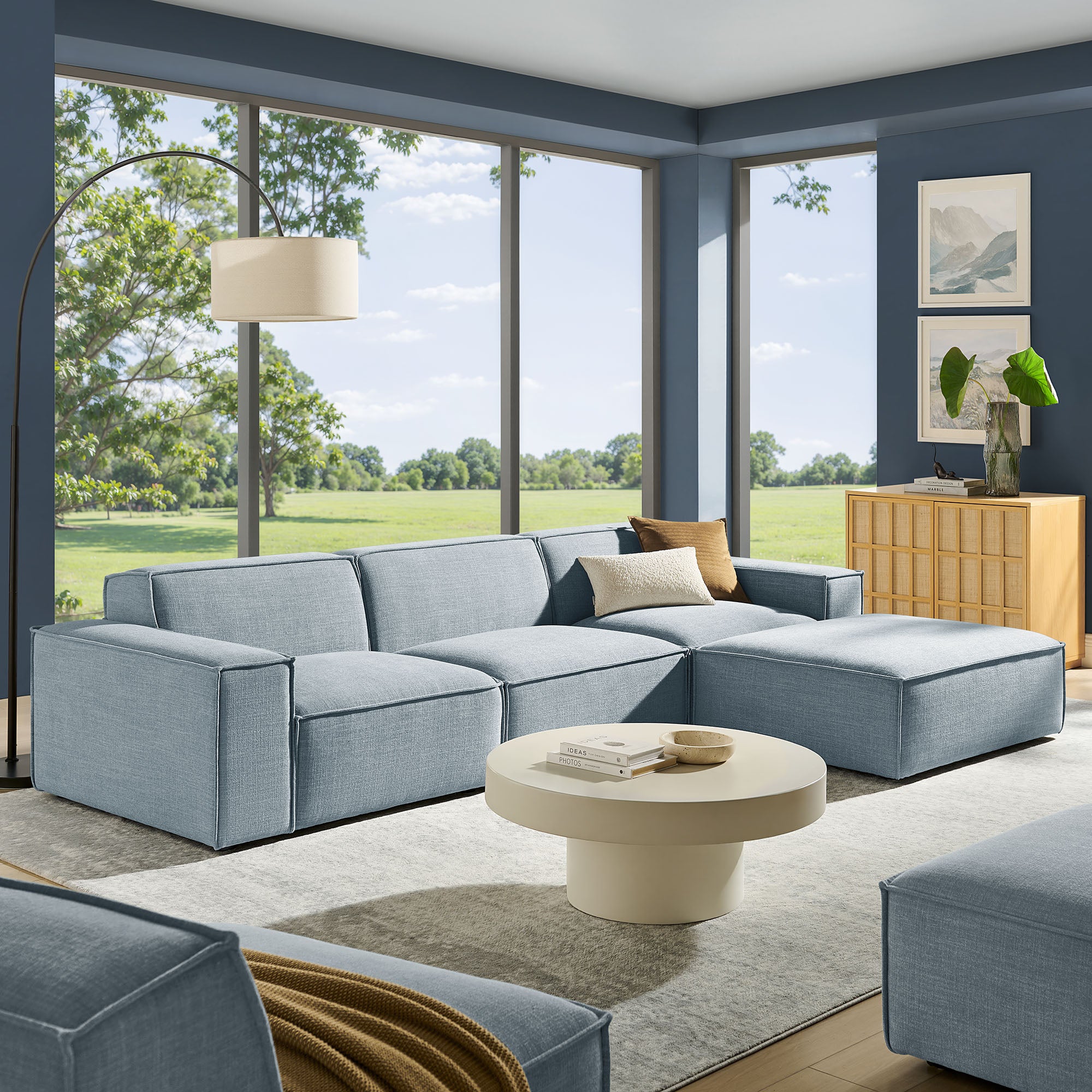 Modway EEI-7409 Restore 4-Piece Performance Fabric Upholstered Modular Sofa Set with Ottoman