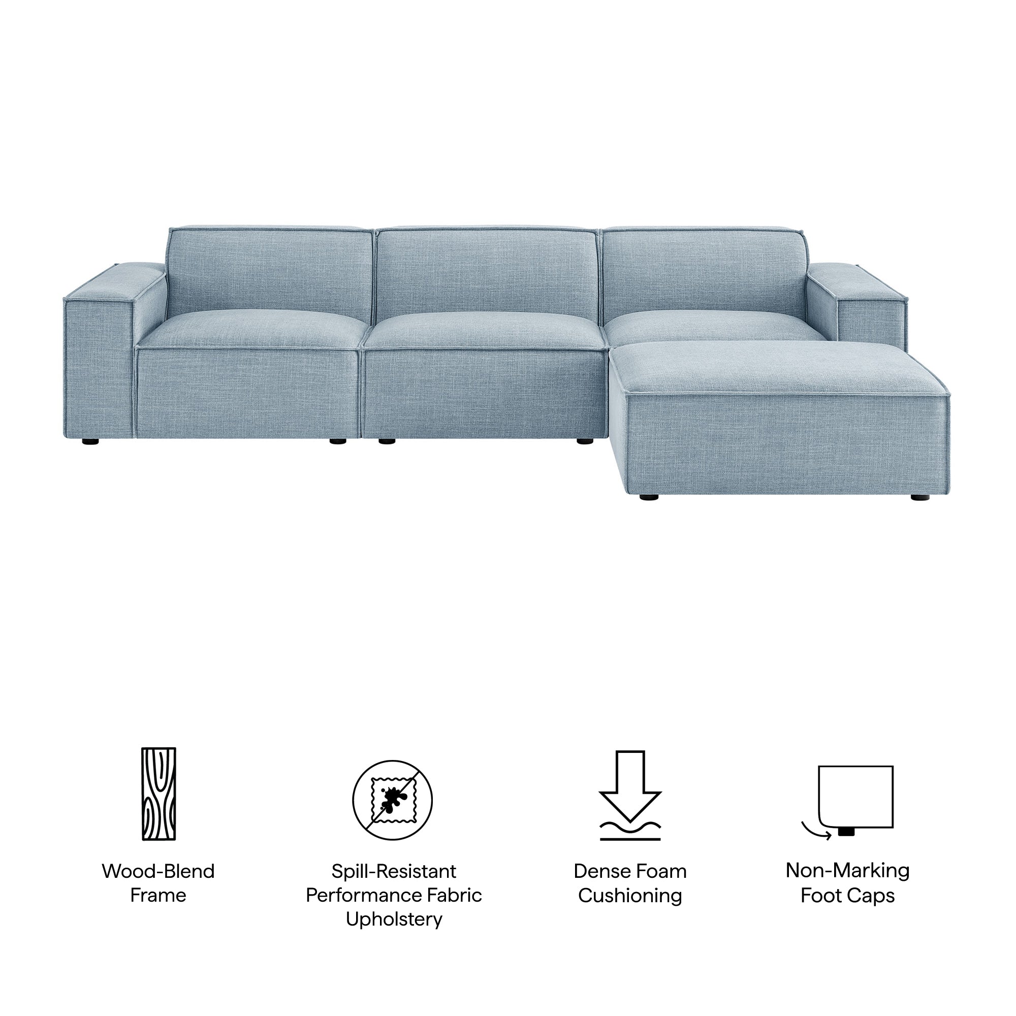 Modway EEI-7409 Restore 4-Piece Performance Fabric Upholstered Modular Sofa Set with Ottoman