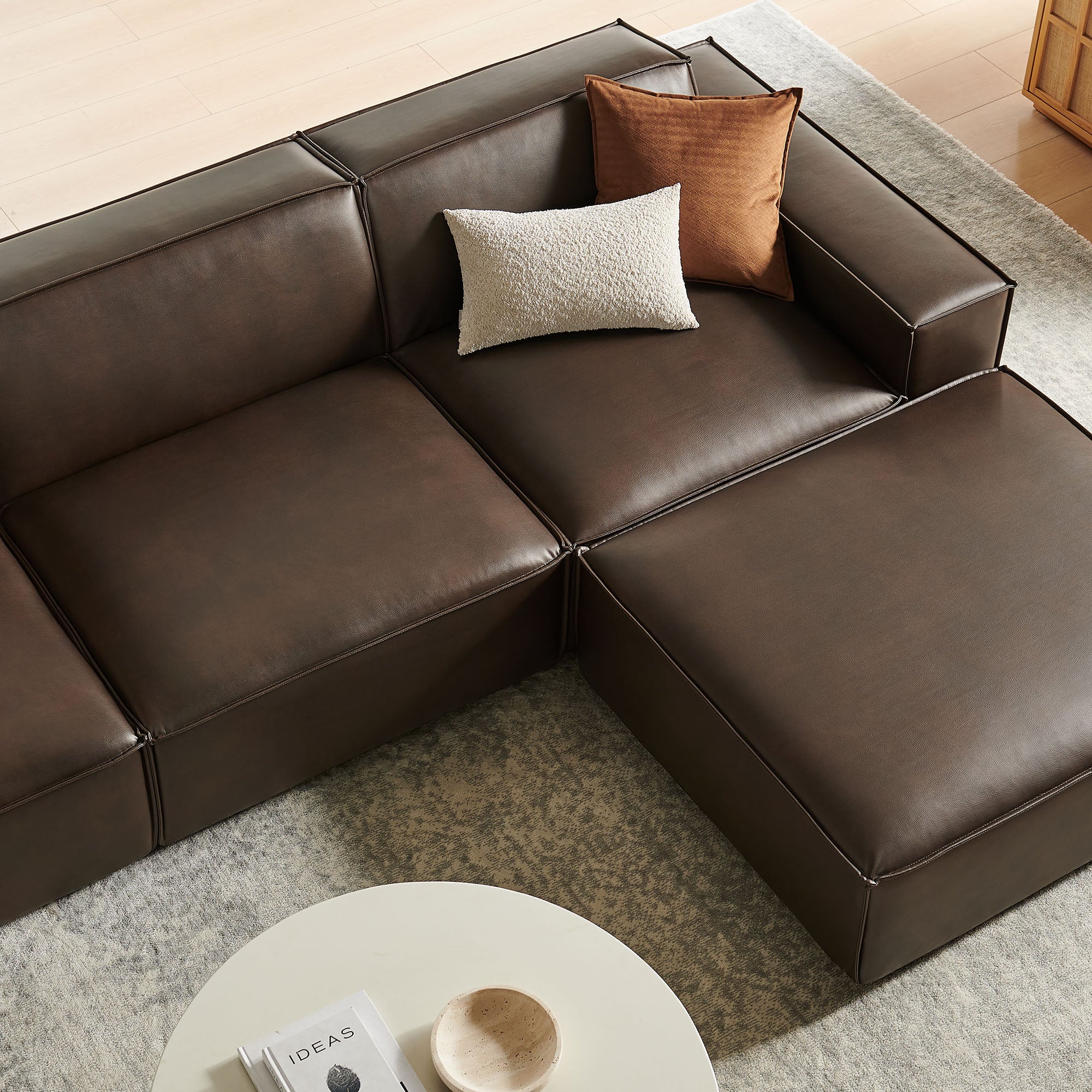 Modway EEI-7410 Restore 4-Piece Vegan Leather Modular Sofa Set with Ottoman