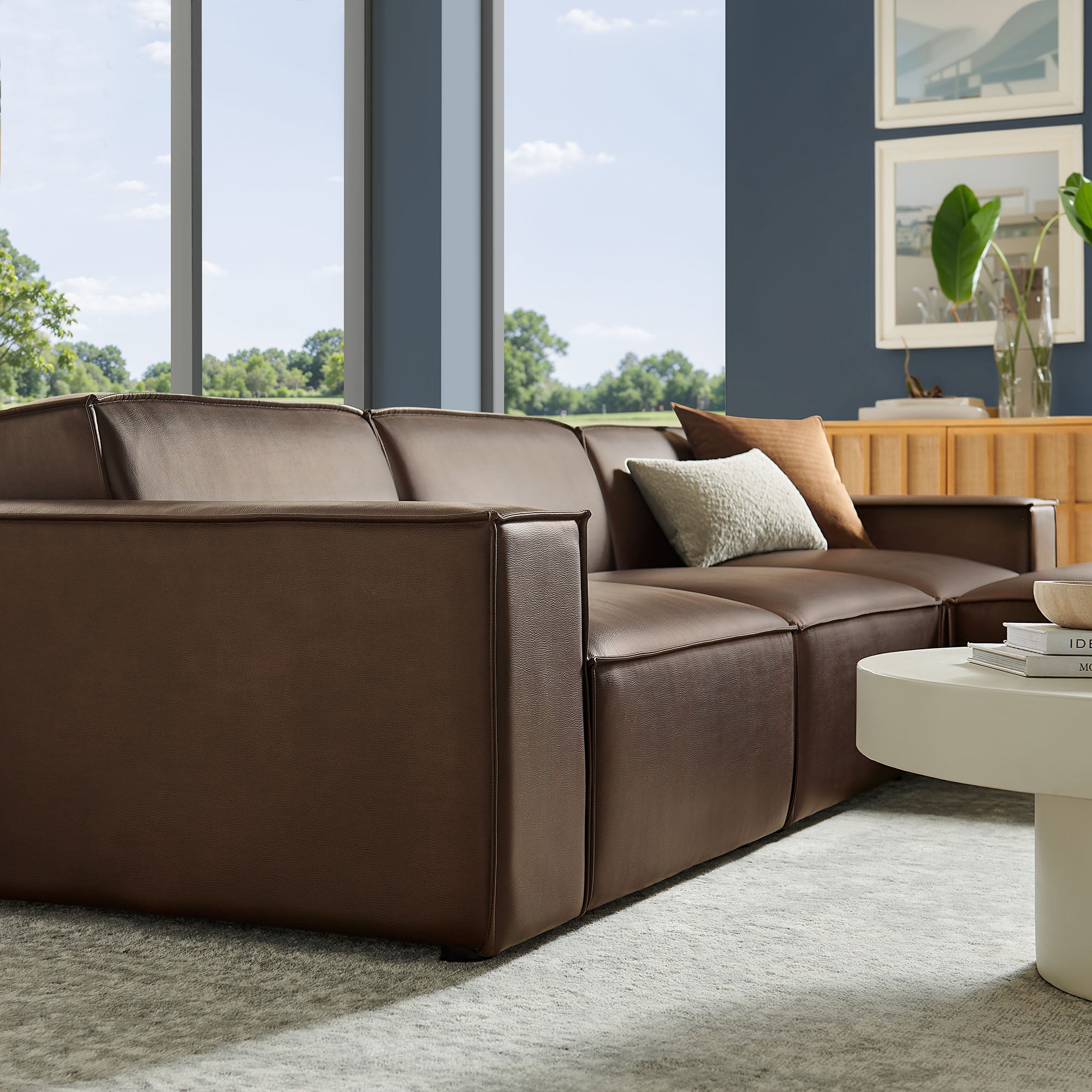 Modway EEI-7410 Restore 4-Piece Vegan Leather Modular Sofa Set with Ottoman