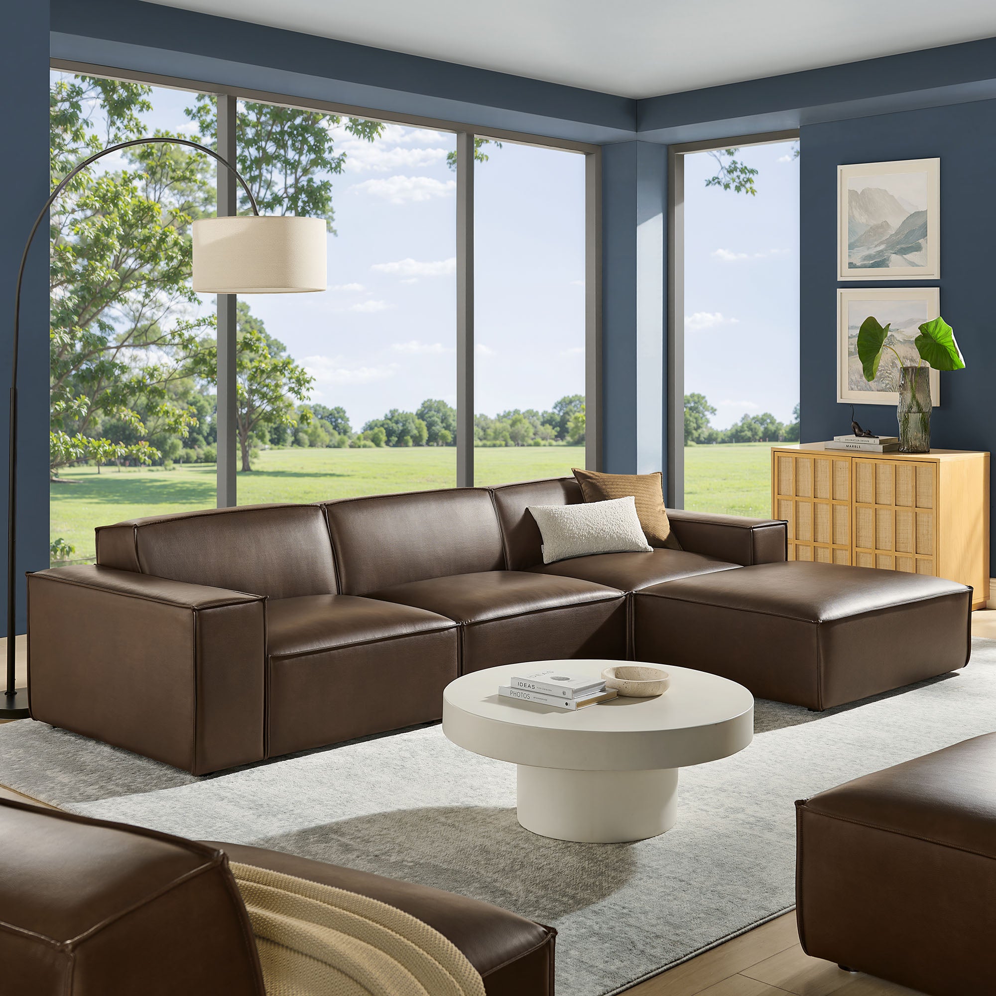 Modway EEI-7410 Restore 4-Piece Vegan Leather Modular Sofa Set with Ottoman
