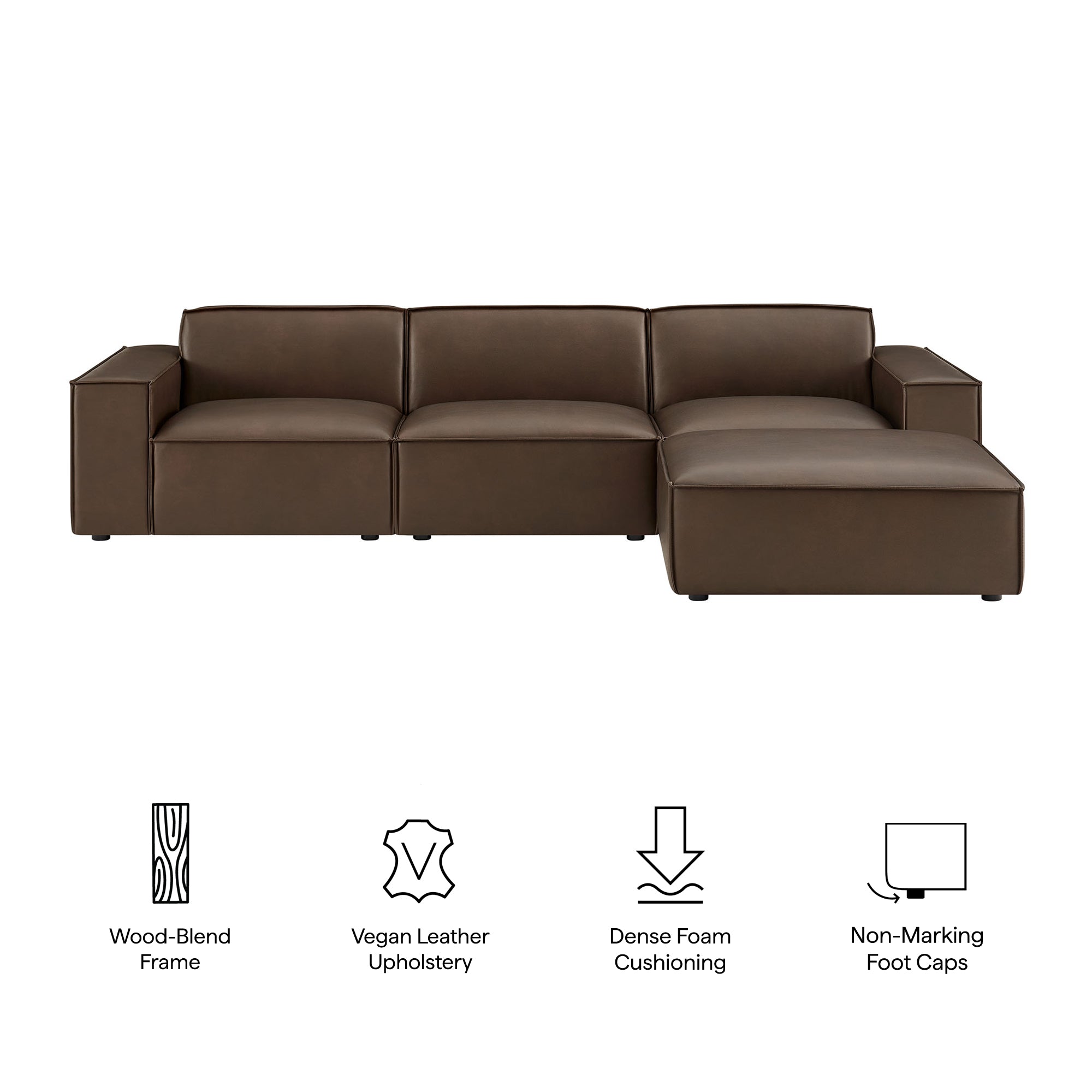 Modway EEI-7410 Restore 4-Piece Vegan Leather Modular Sofa Set with Ottoman