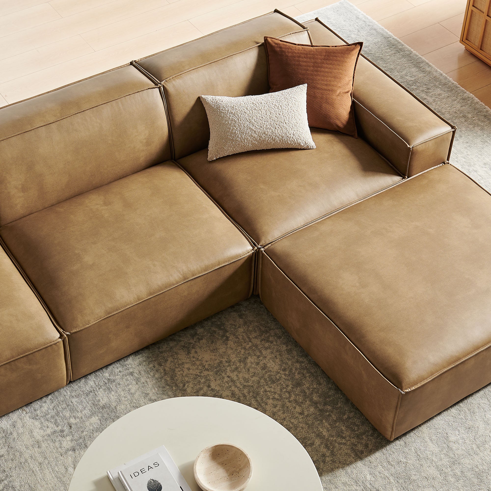 Modway EEI-7410 Restore 4-Piece Vegan Leather Modular Sofa Set with Ottoman