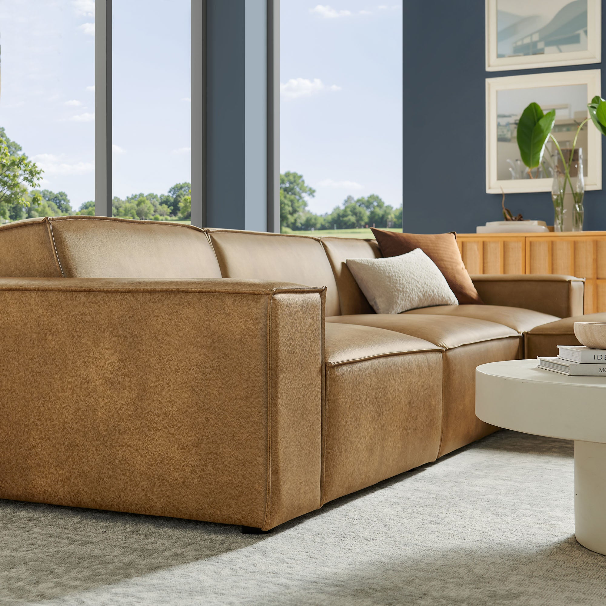 Modway EEI-7410 Restore 4-Piece Vegan Leather Modular Sofa Set with Ottoman