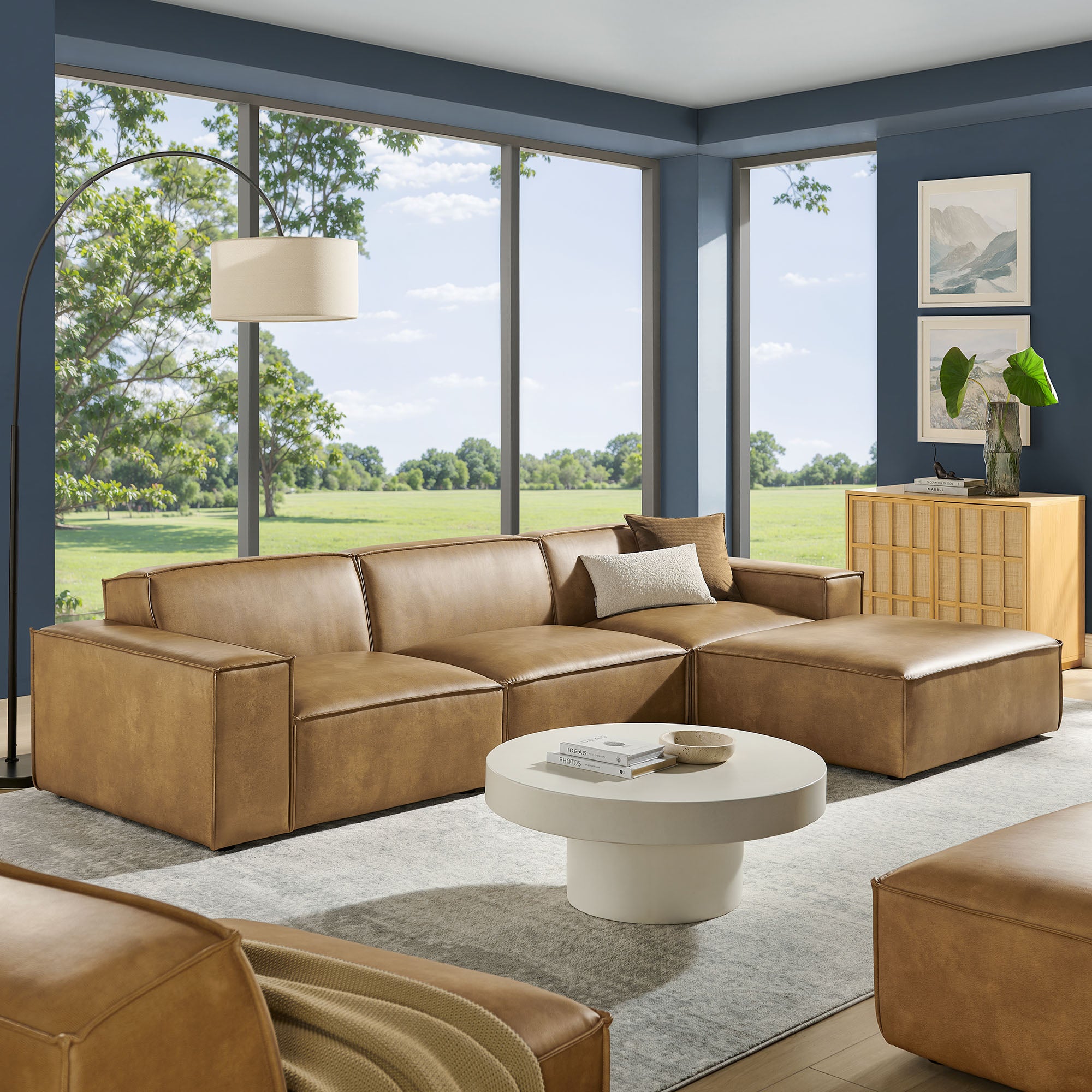 Modway EEI-7410 Restore 4-Piece Vegan Leather Modular Sofa Set with Ottoman