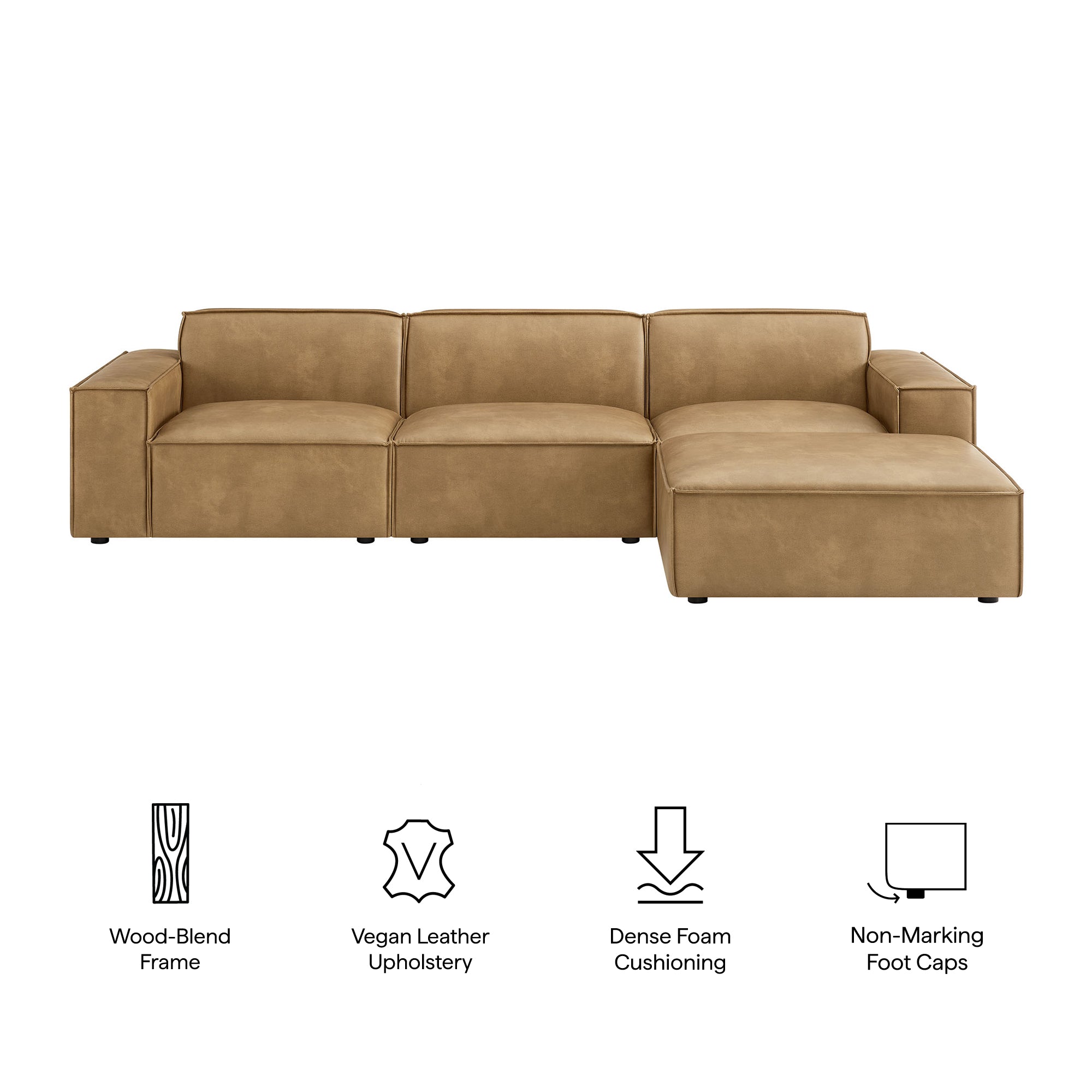 Modway EEI-7410 Restore 4-Piece Vegan Leather Modular Sofa Set with Ottoman