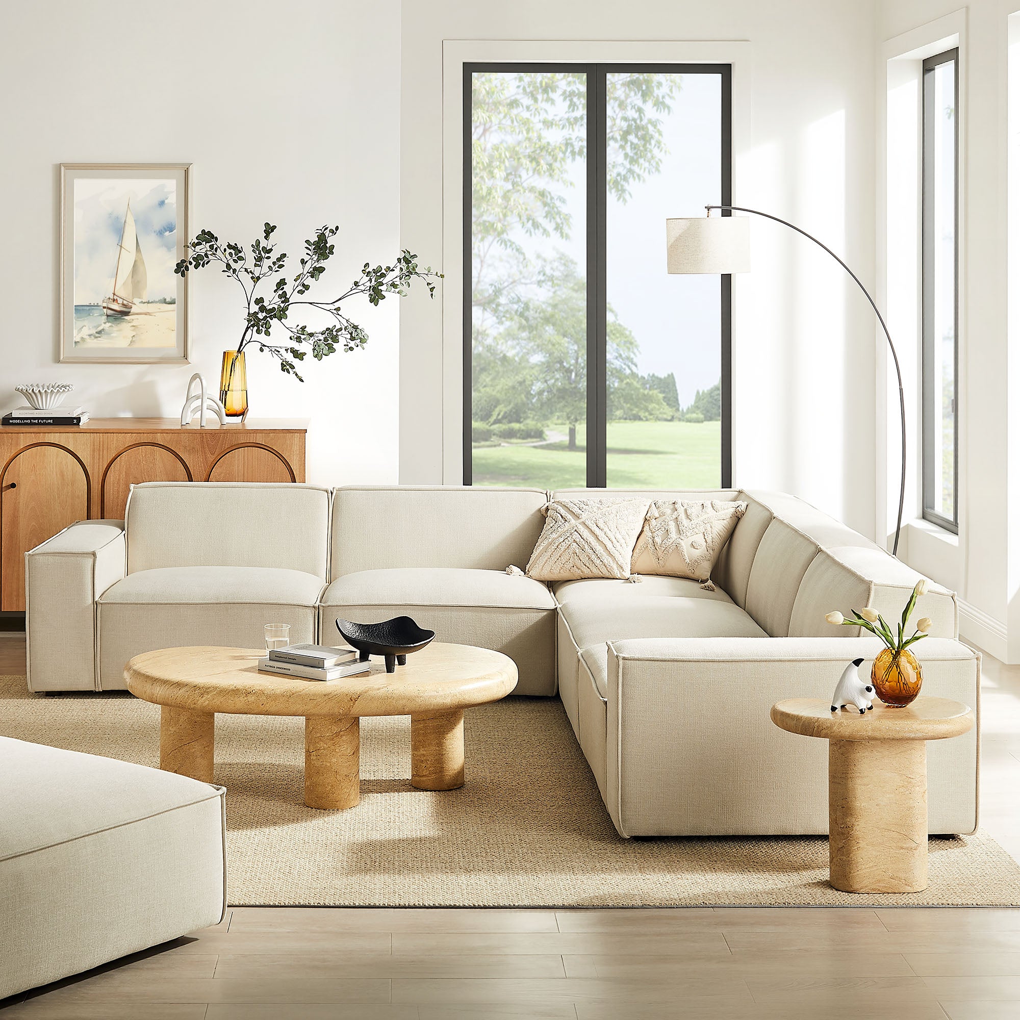 Modway EEI-7411 Restore 5-Piece Performance Fabric Upholstered Modular L-Shaped Sofa