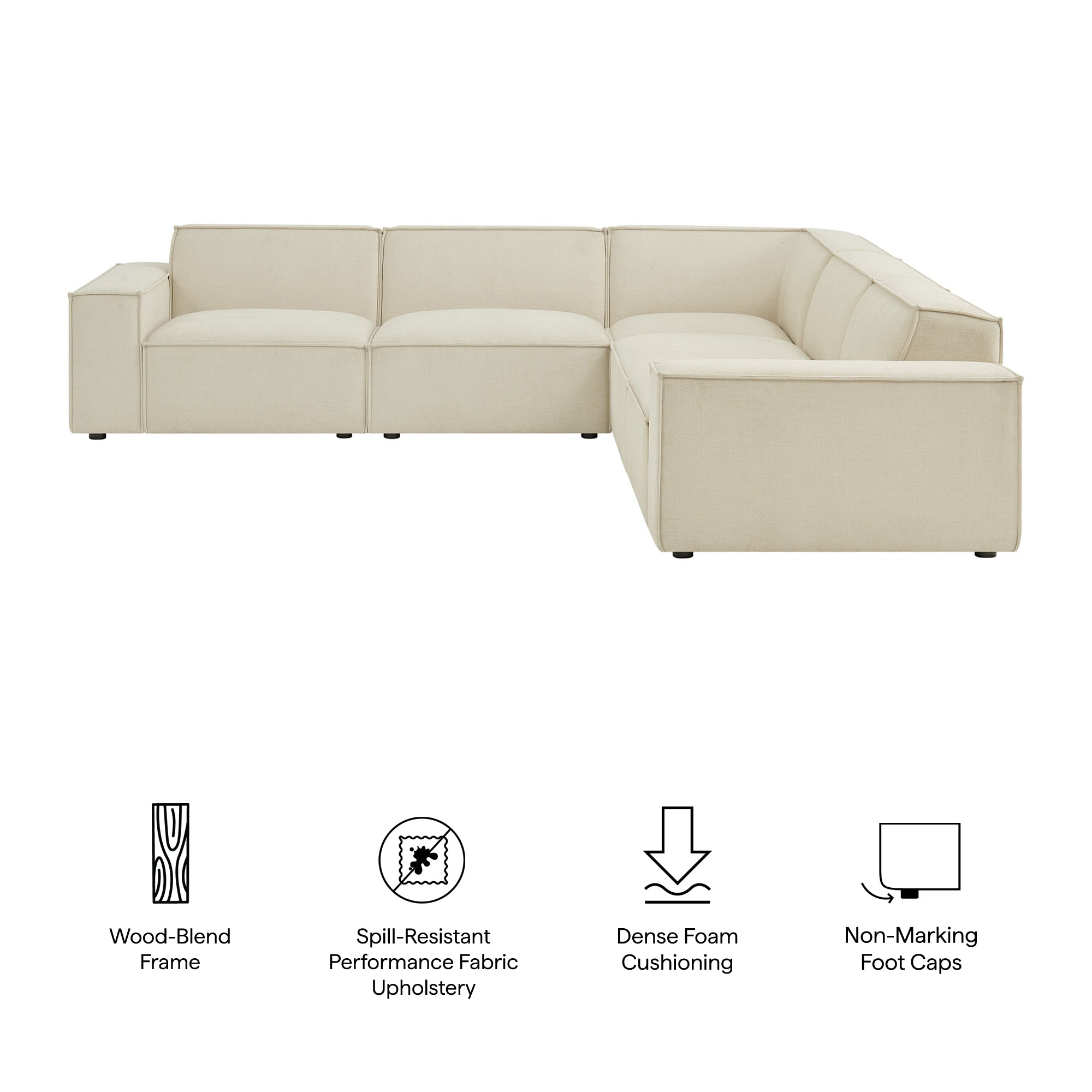 Modway EEI-7411 Restore 5-Piece Performance Fabric Upholstered Modular L-Shaped Sofa
